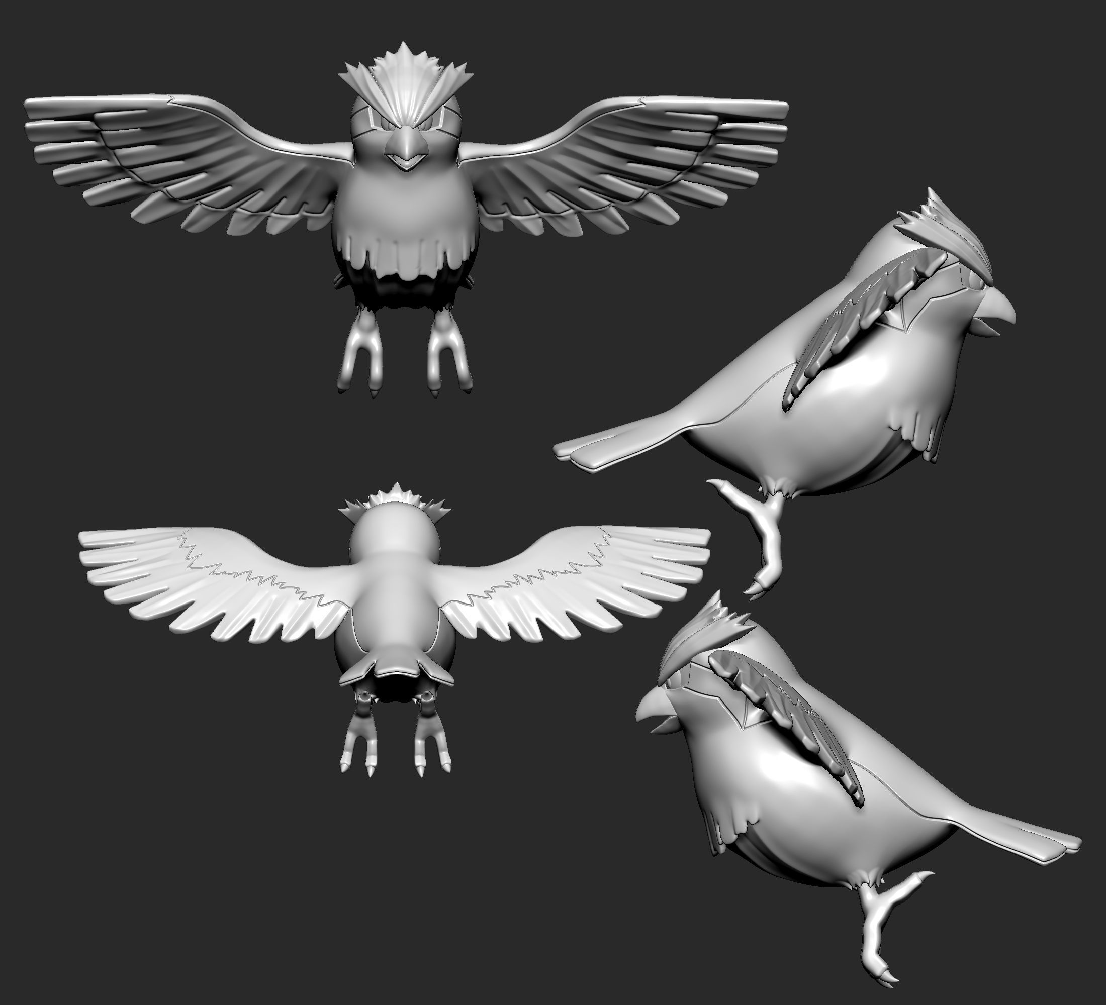 Pokemon - Pidgey Pidgeotto and Pidgeot with 2 poses 3D print model_5