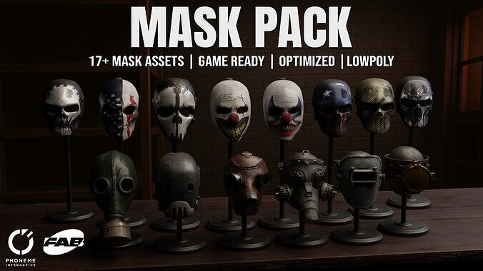18 Tactical Masks - Game Ready PBR Asset Pack for UE5 Low-poly 3D model