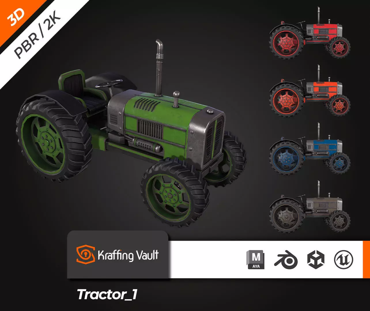 Tractor  Low-poly 3D model_0