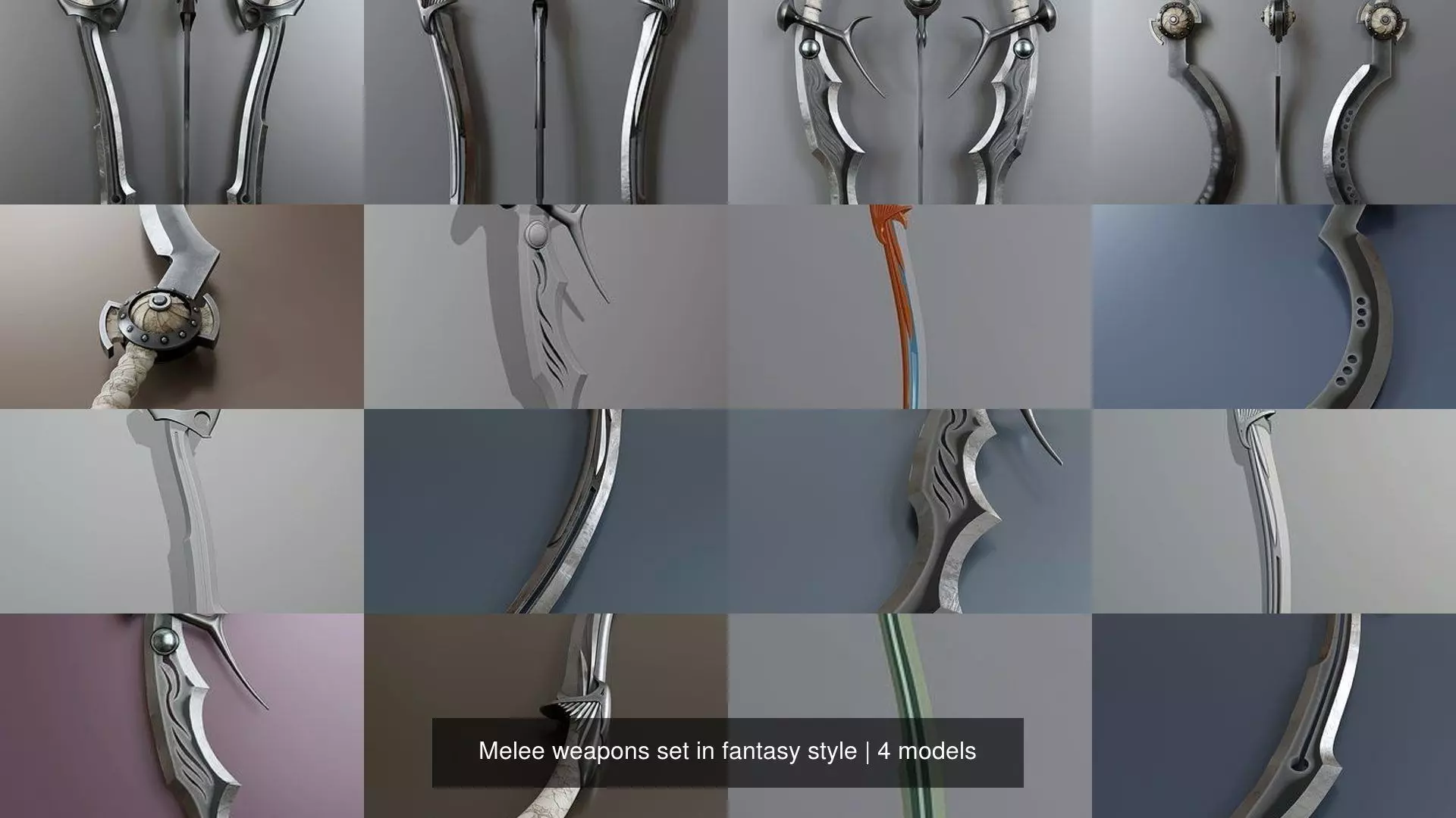 Melee weapons set in fantasy style 3D Model Collection_0