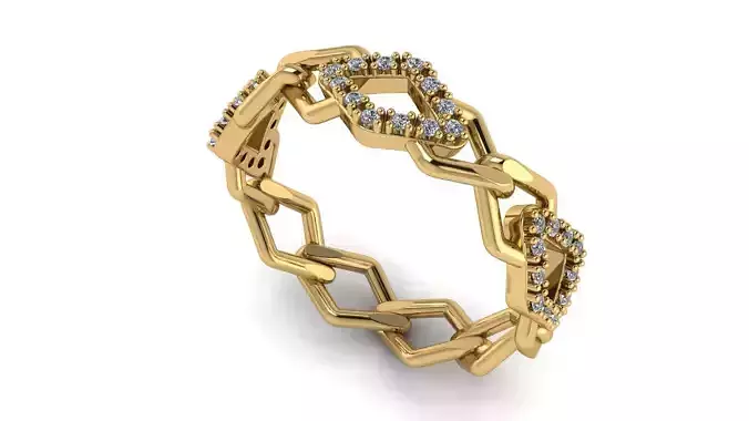 Rhomb Chain Ring 3 with Diamonds