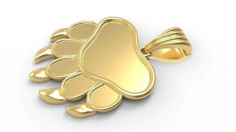 Bear Paw Print Pendant Necklace Charm Animal Jewelry  3D print model_22