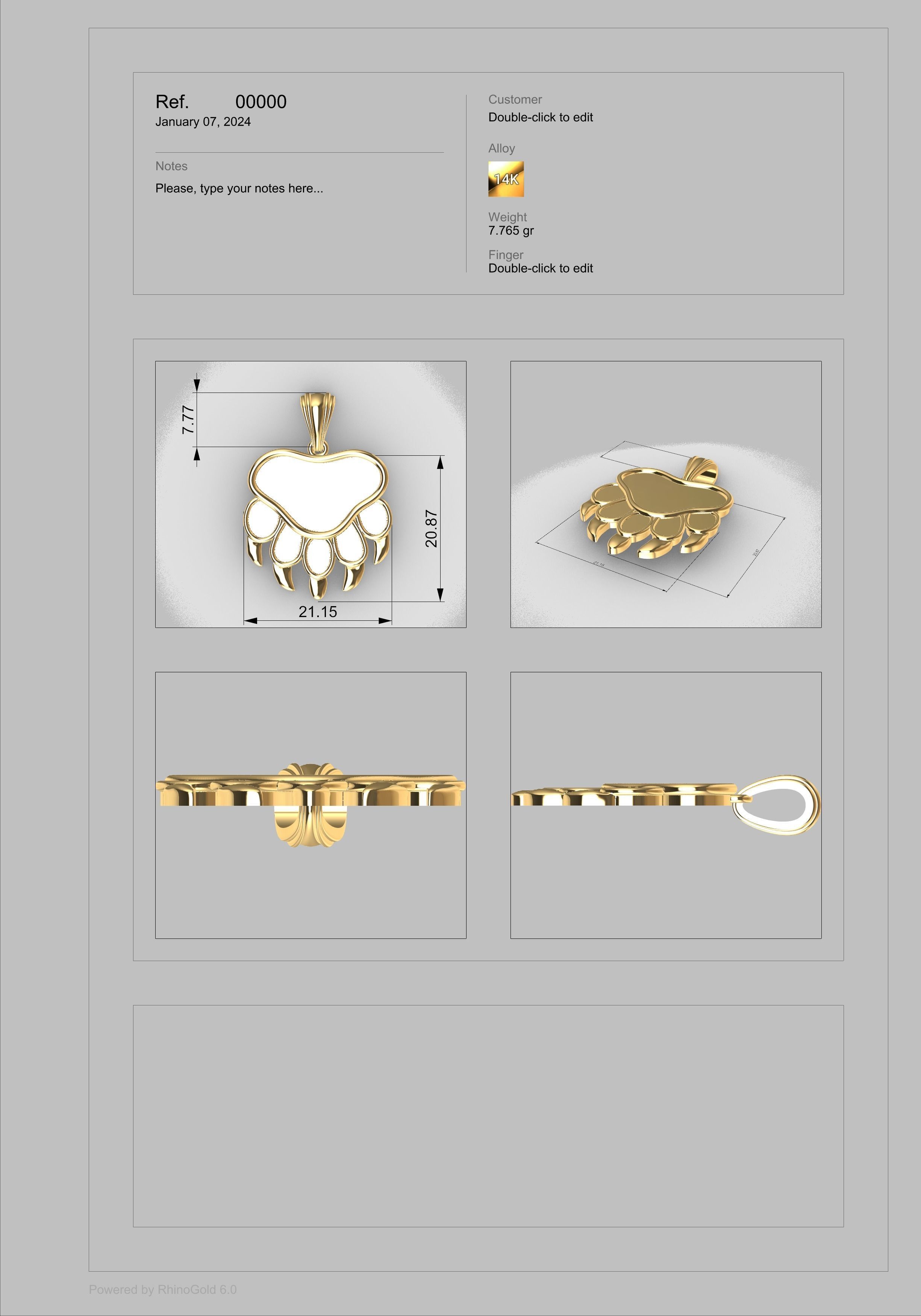 Bear Paw Print Pendant Necklace Charm Animal Jewelry  3D print model_17