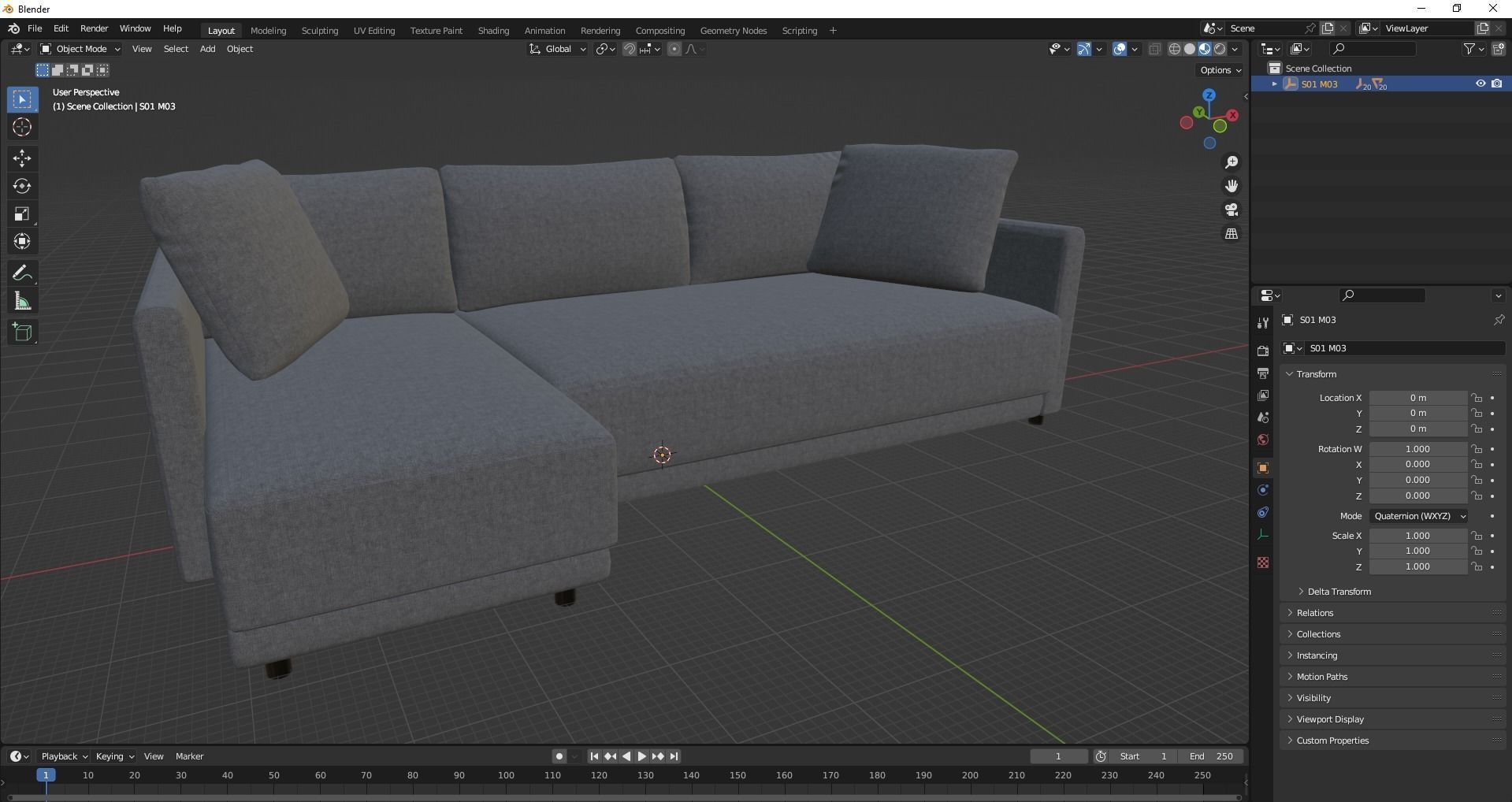sectional custom modern classic sofa Low-poly 3D model_28