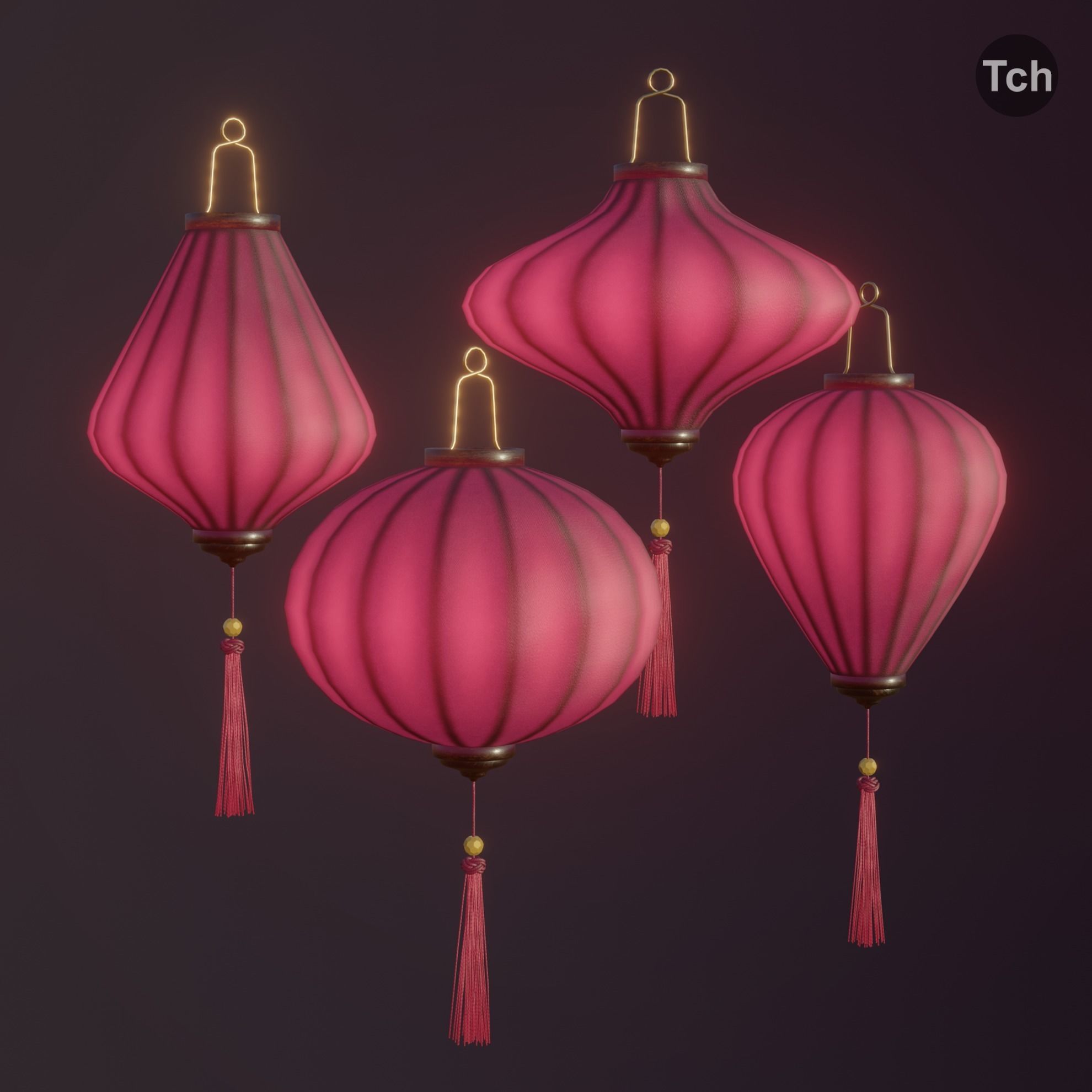 Asian silk lanterns Low-poly 3D model_6