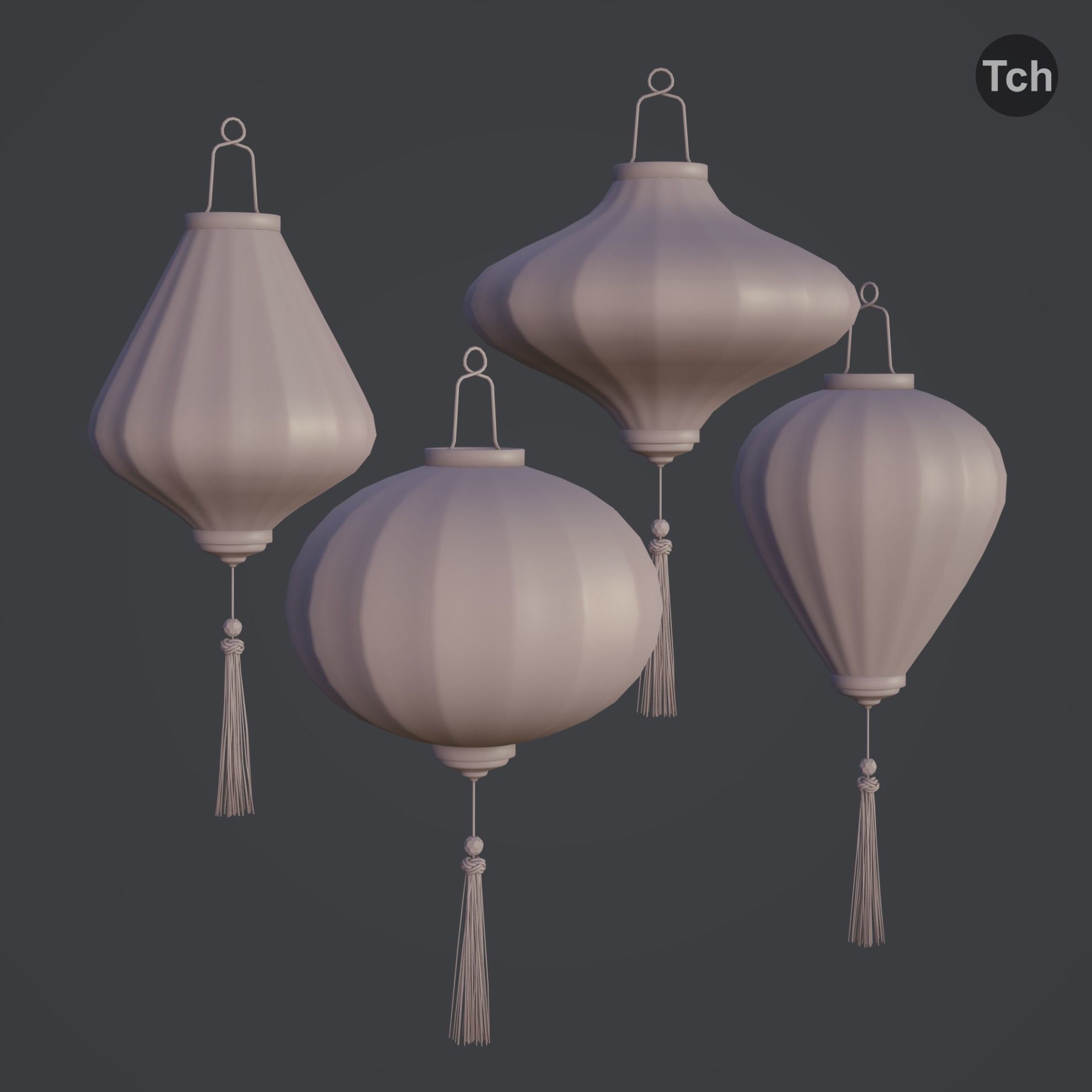 Asian silk lanterns Low-poly 3D model_8