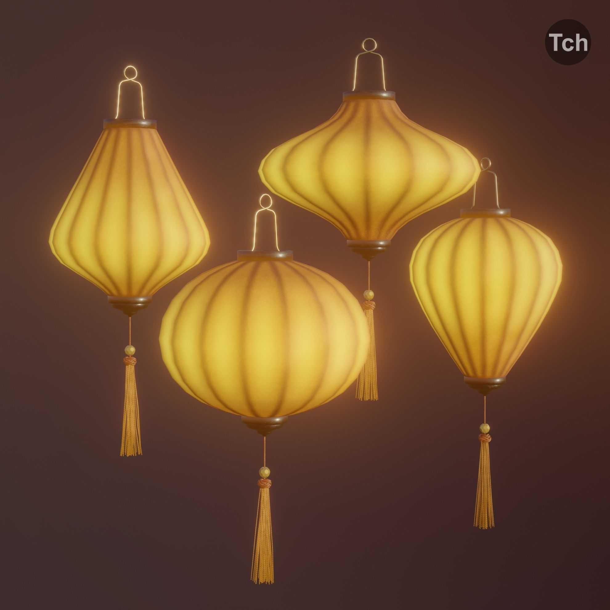 Asian silk lanterns Low-poly 3D model_5