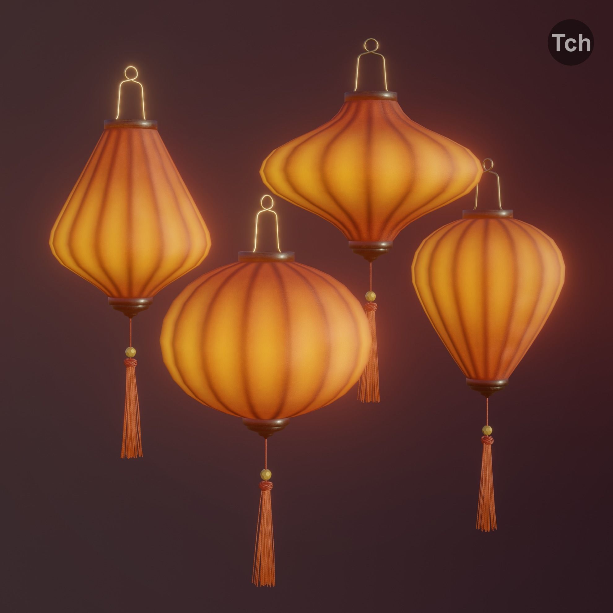 Asian silk lanterns Low-poly 3D model_7