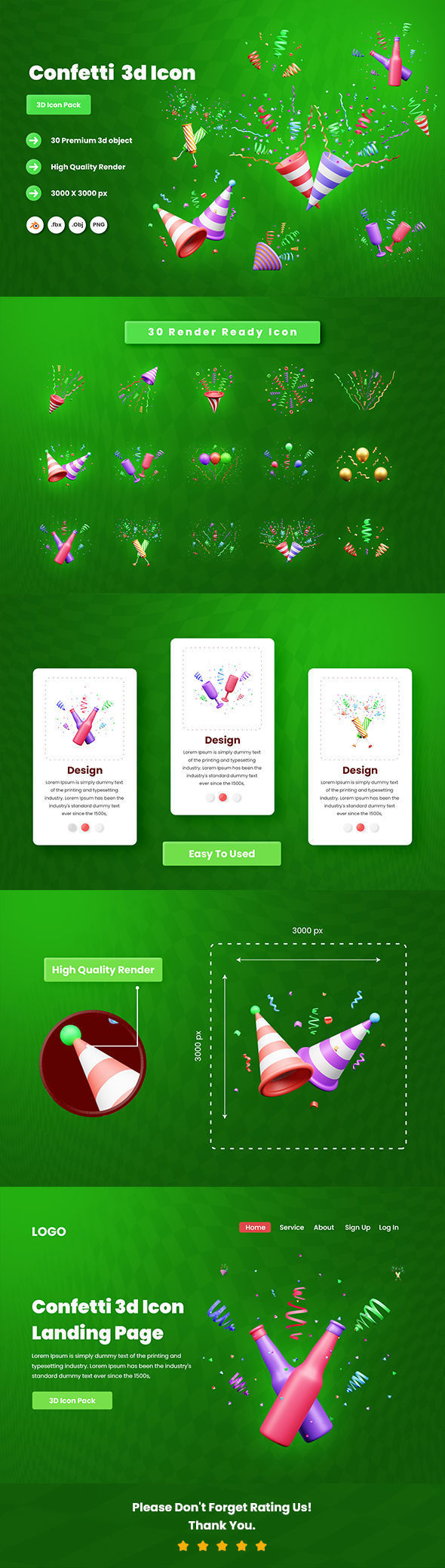 Confetti 3d Icon Illustration pack 3D model_5