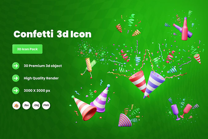 Confetti 3d Icon Illustration pack 3D model