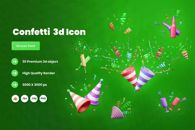 Confetti 3d Icon Illustration pack 3D model