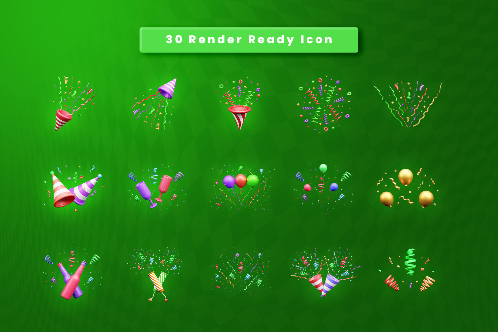 Confetti 3d Icon Illustration pack 3D model_1