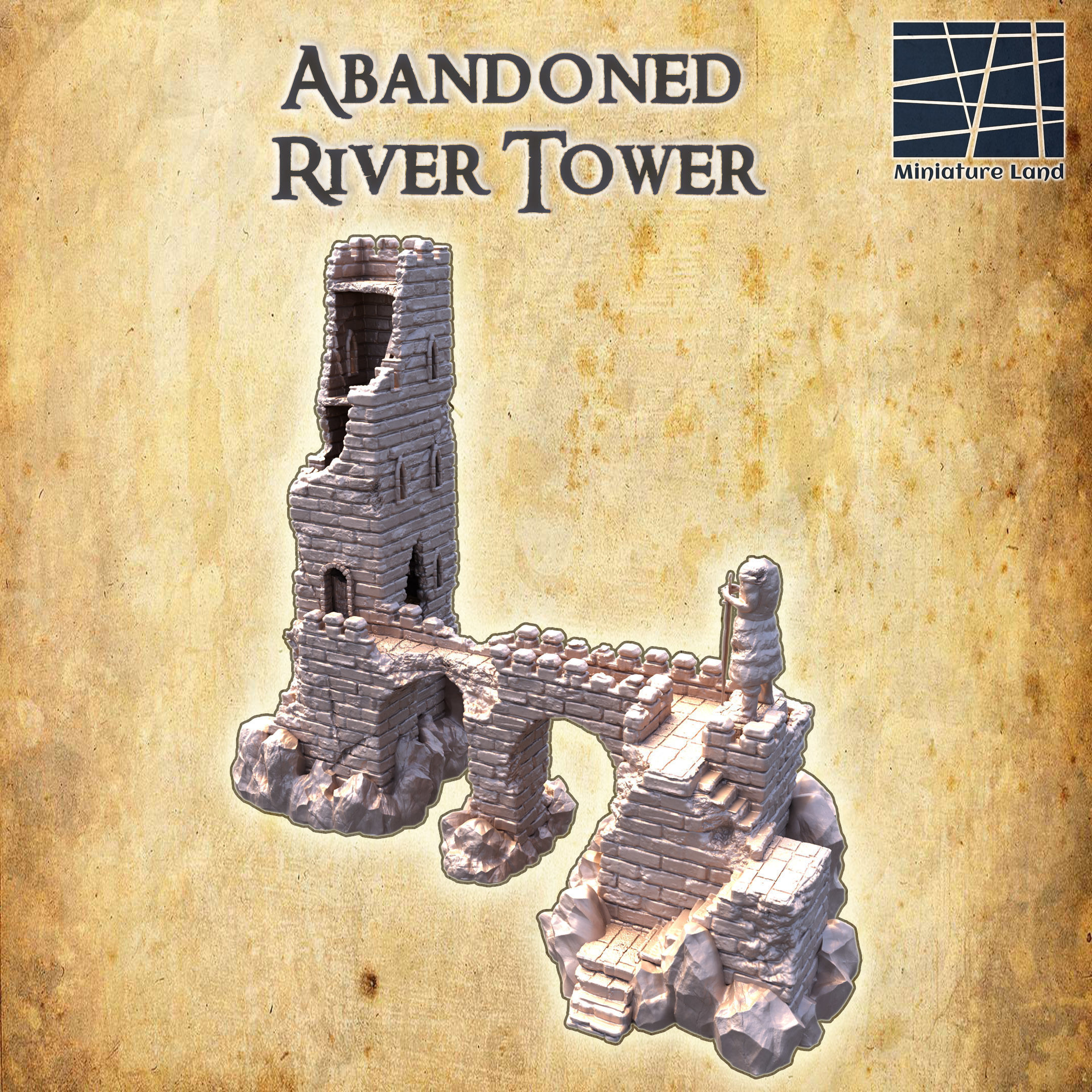 Abandoned River Tower Tabletop Terrain 28 MM 3D print model_3