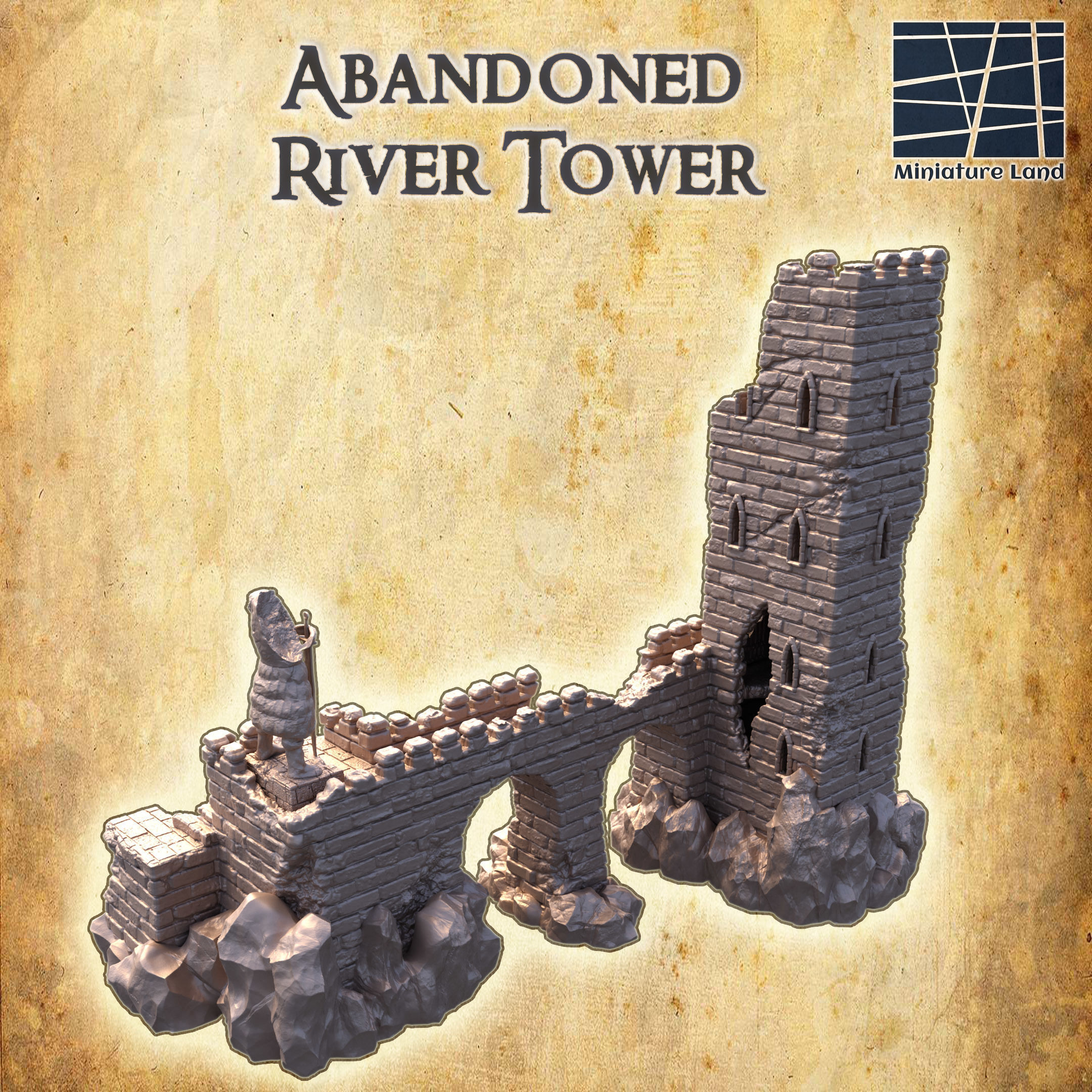 Abandoned River Tower Tabletop Terrain 28 MM 3D print model_1
