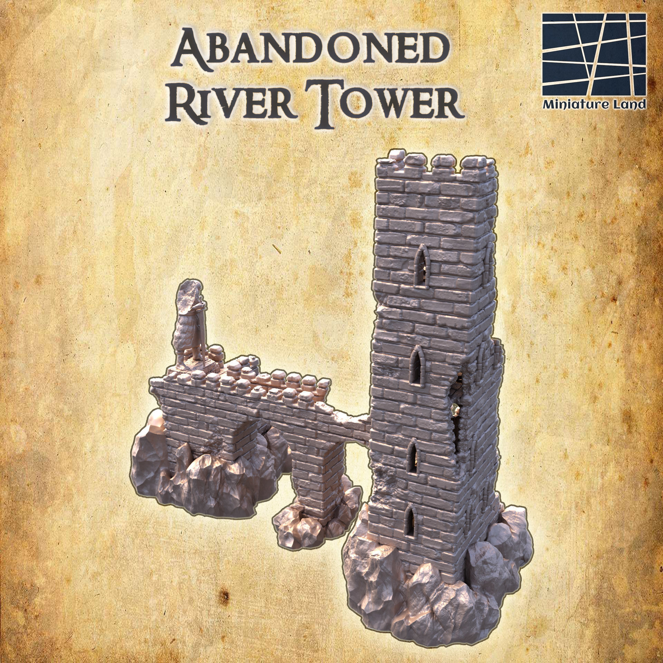 Abandoned River Tower Tabletop Terrain 28 MM 3D print model_2