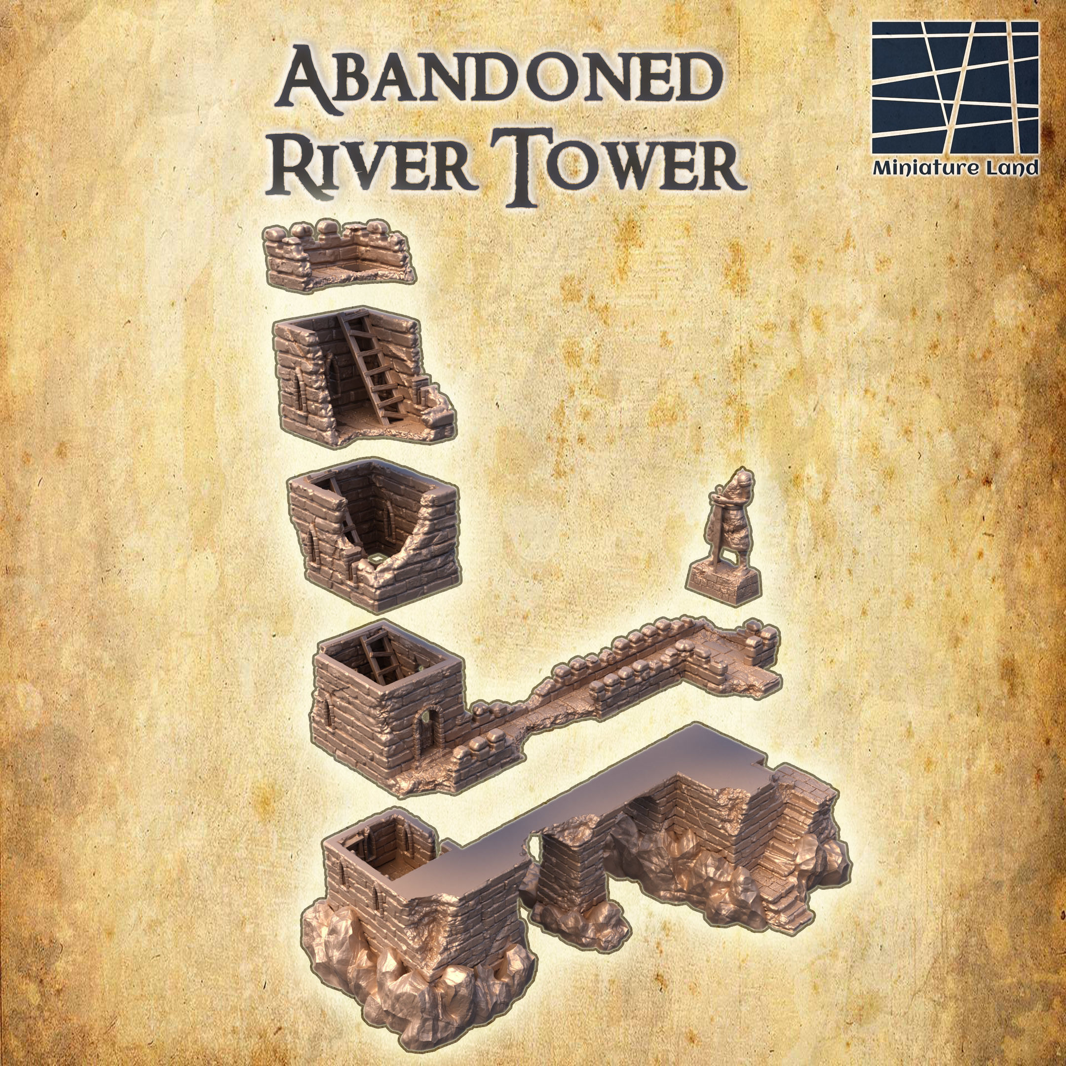 Abandoned River Tower Tabletop Terrain 28 MM 3D print model_4