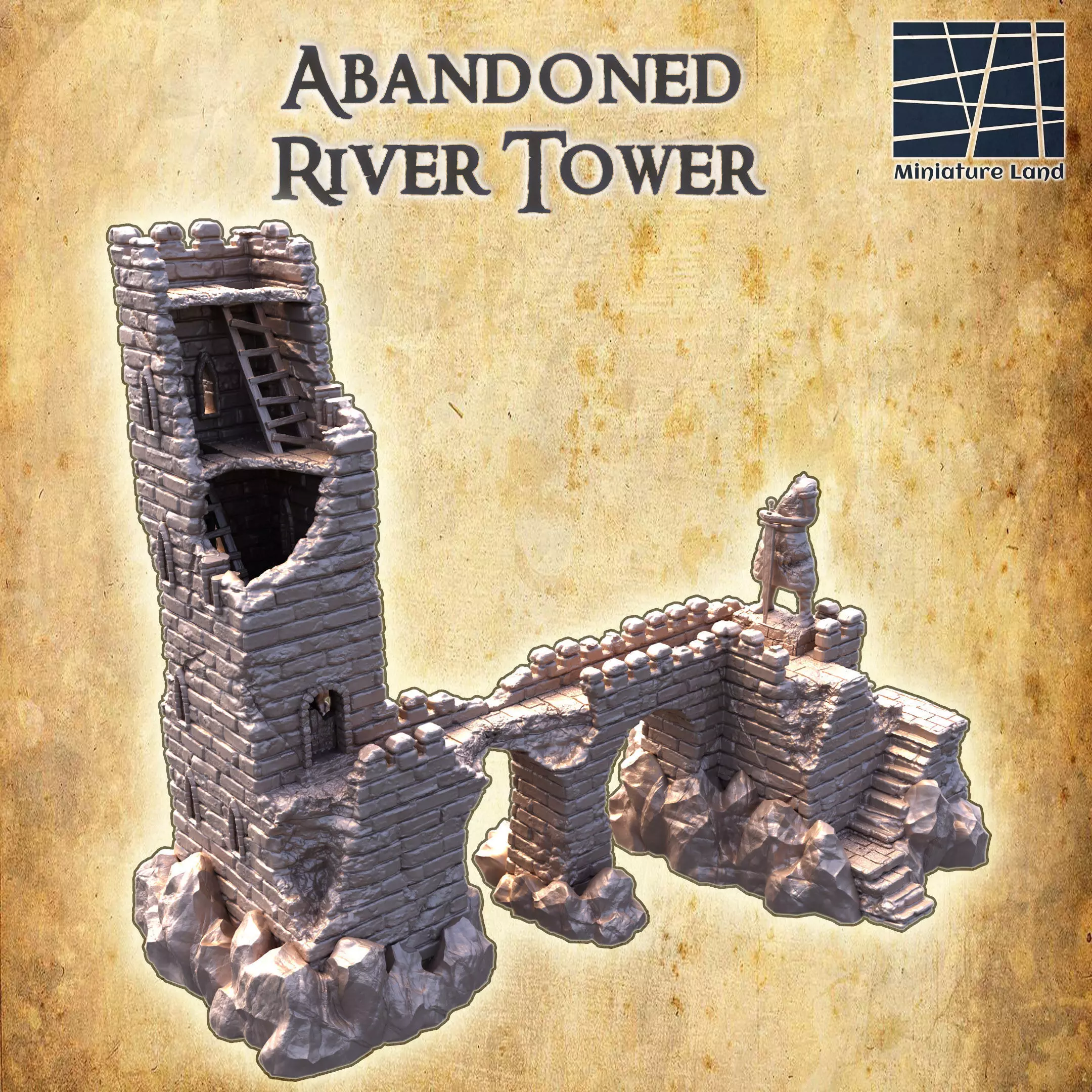 Abandoned River Tower Tabletop Terrain 28 MM 3D print model_0