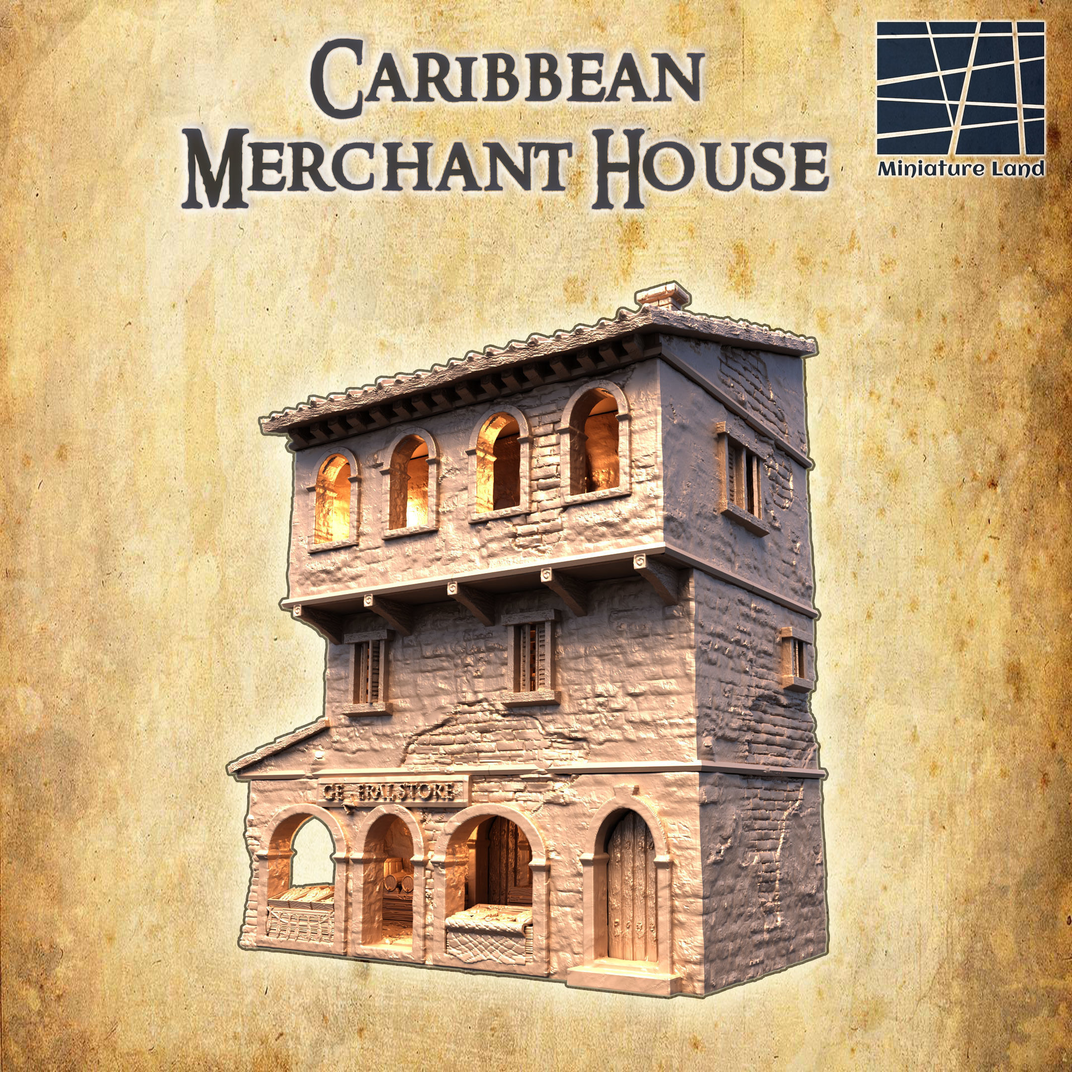 Caribbean Market House Tabletop Terrain 28 MM 3D print model_1