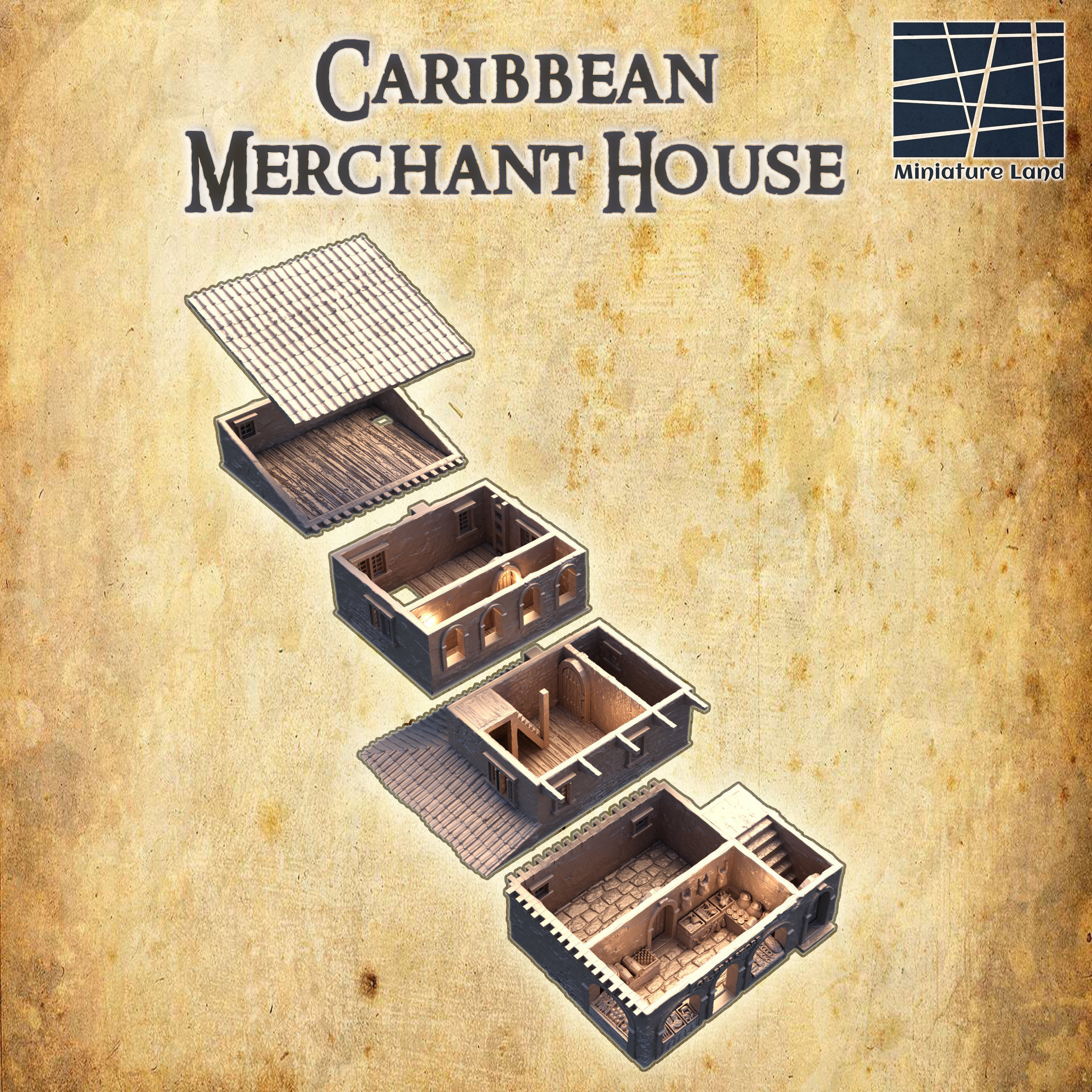 Caribbean Market House Tabletop Terrain 28 MM 3D print model_4
