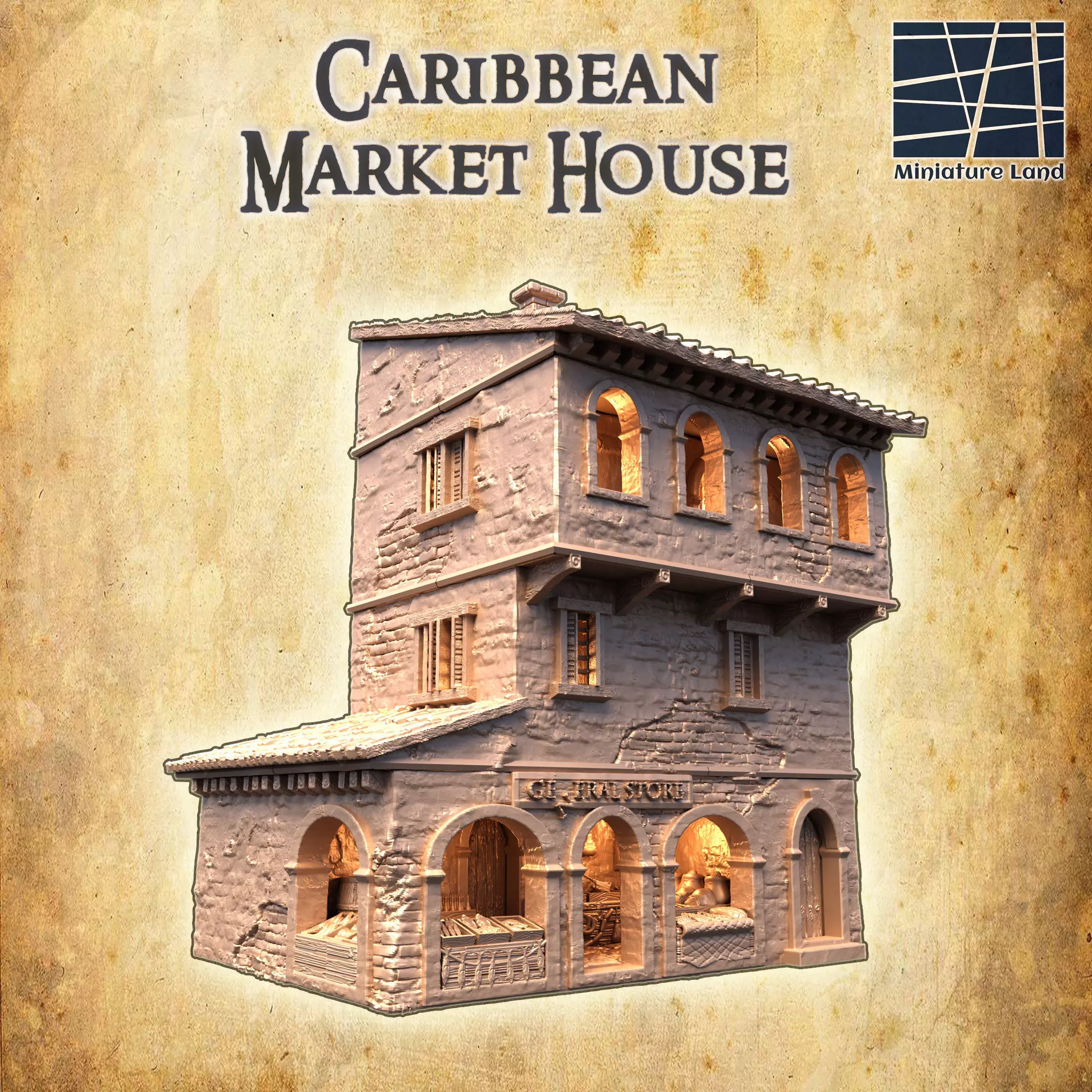 Caribbean Market House Tabletop Terrain 28 MM 3D print model_0