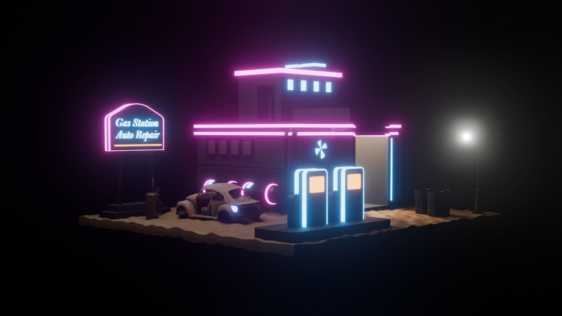 Cyberpunk Stylized Gas Station Building 3D model Low-poly 3D model_6