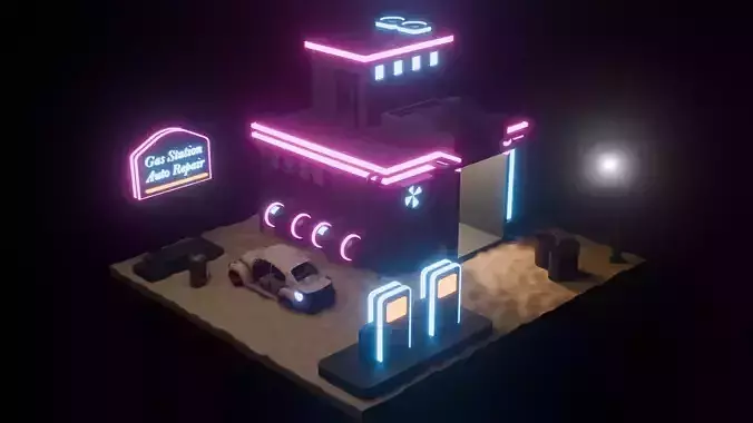 Cyberpunk Stylized Gas Station Building 3D model