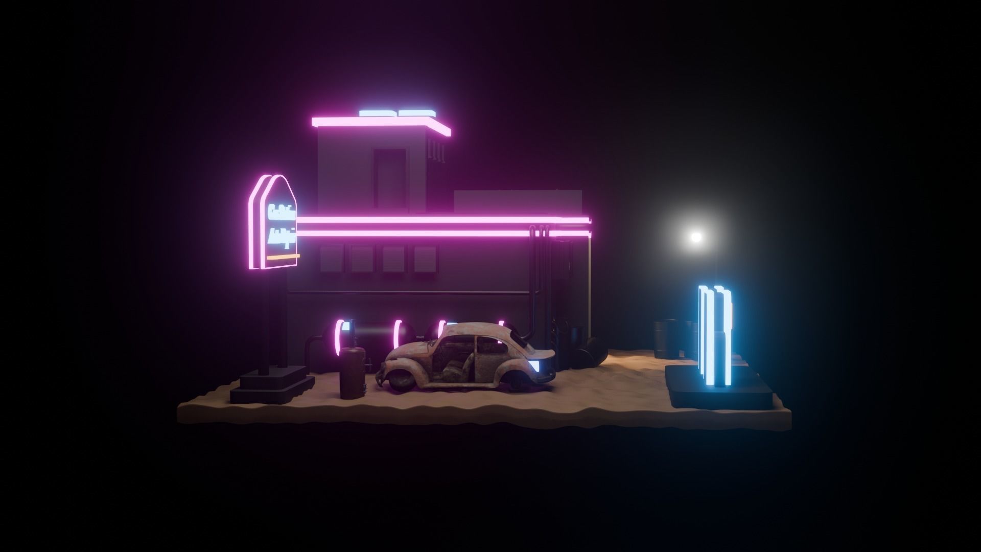 Cyberpunk Stylized Gas Station Building 3D model Low-poly 3D model_7