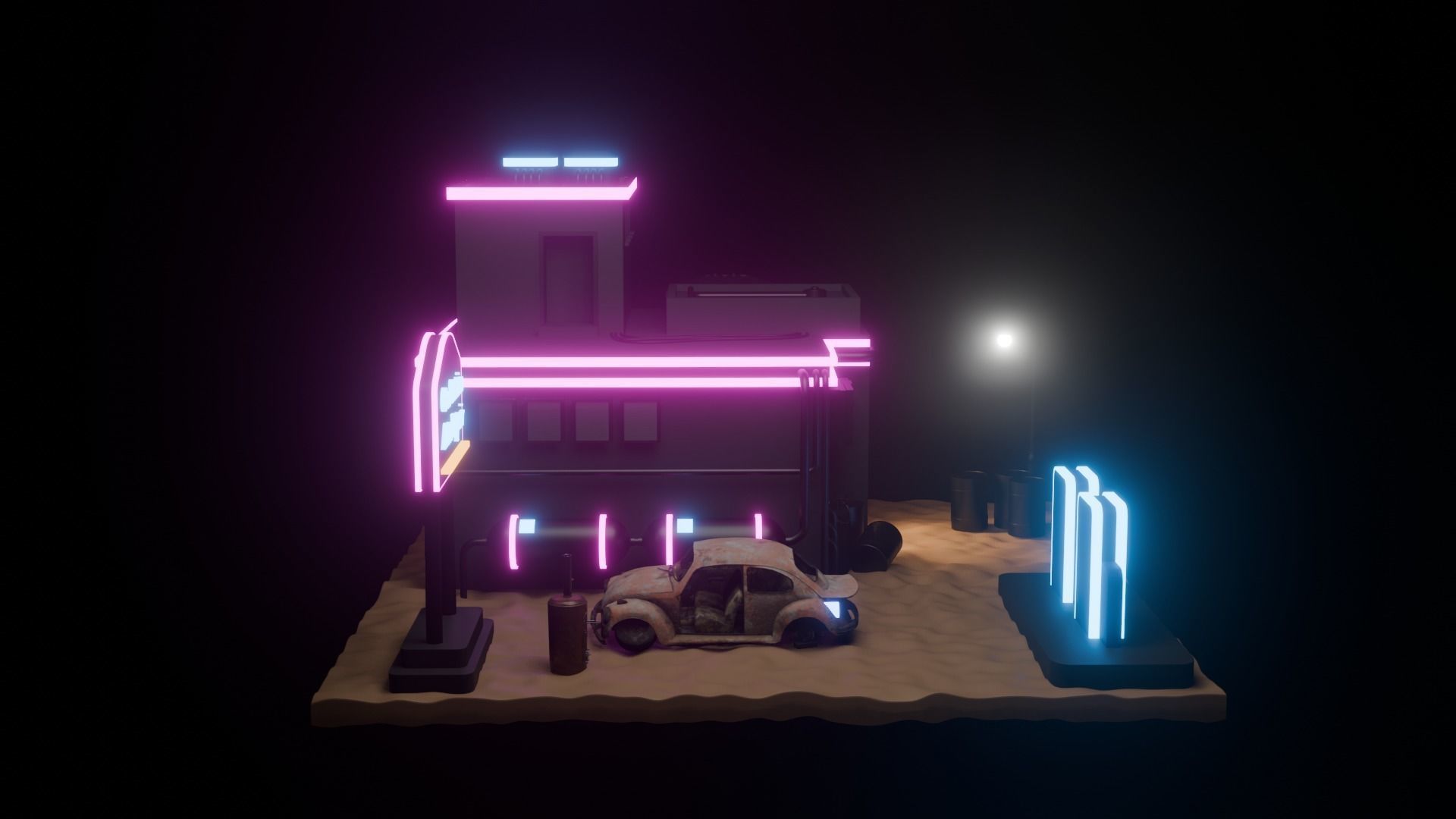 Cyberpunk Stylized Gas Station Building 3D model Low-poly 3D model_4