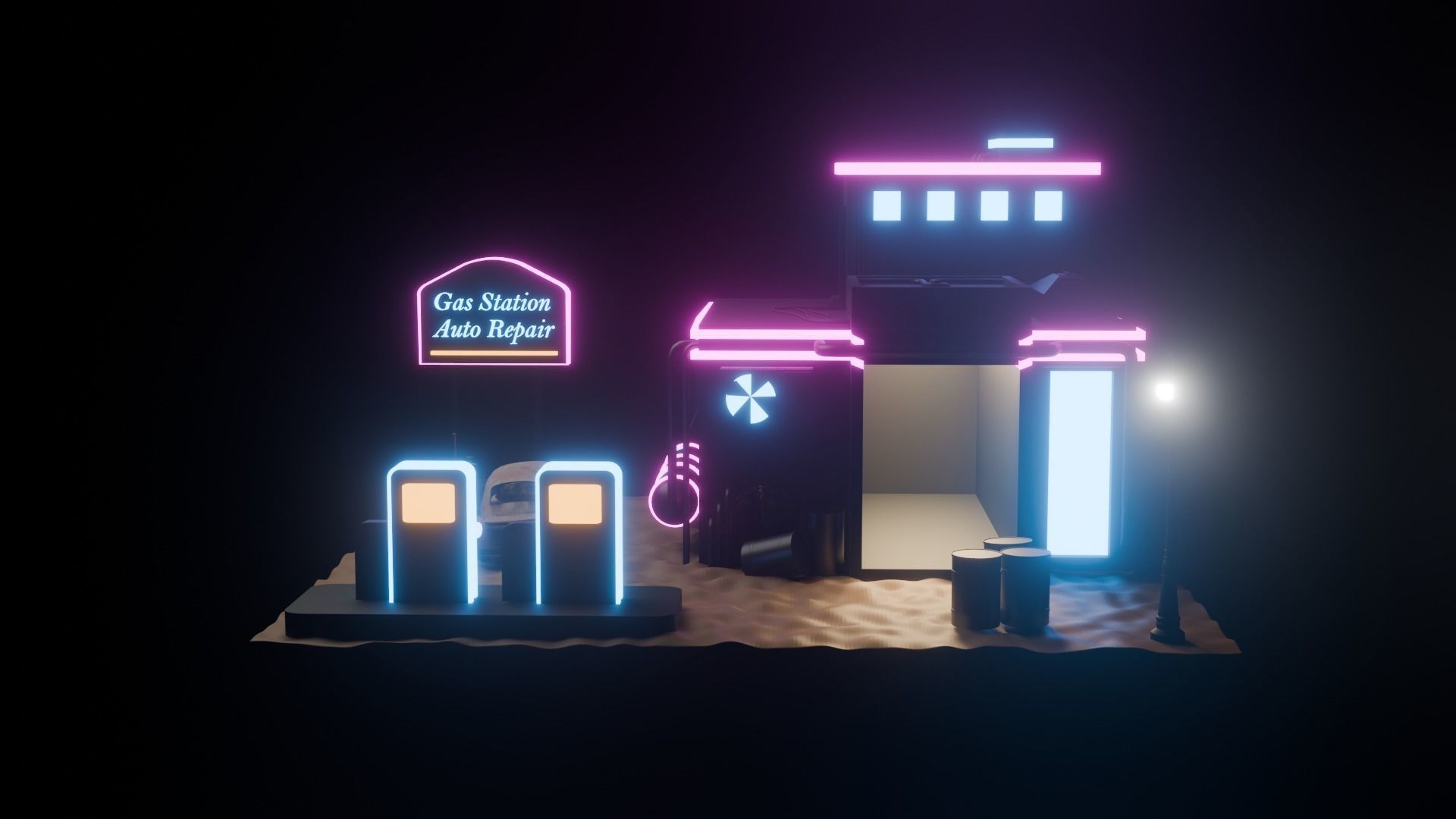 Cyberpunk Stylized Gas Station Building 3D model Low-poly 3D model_5