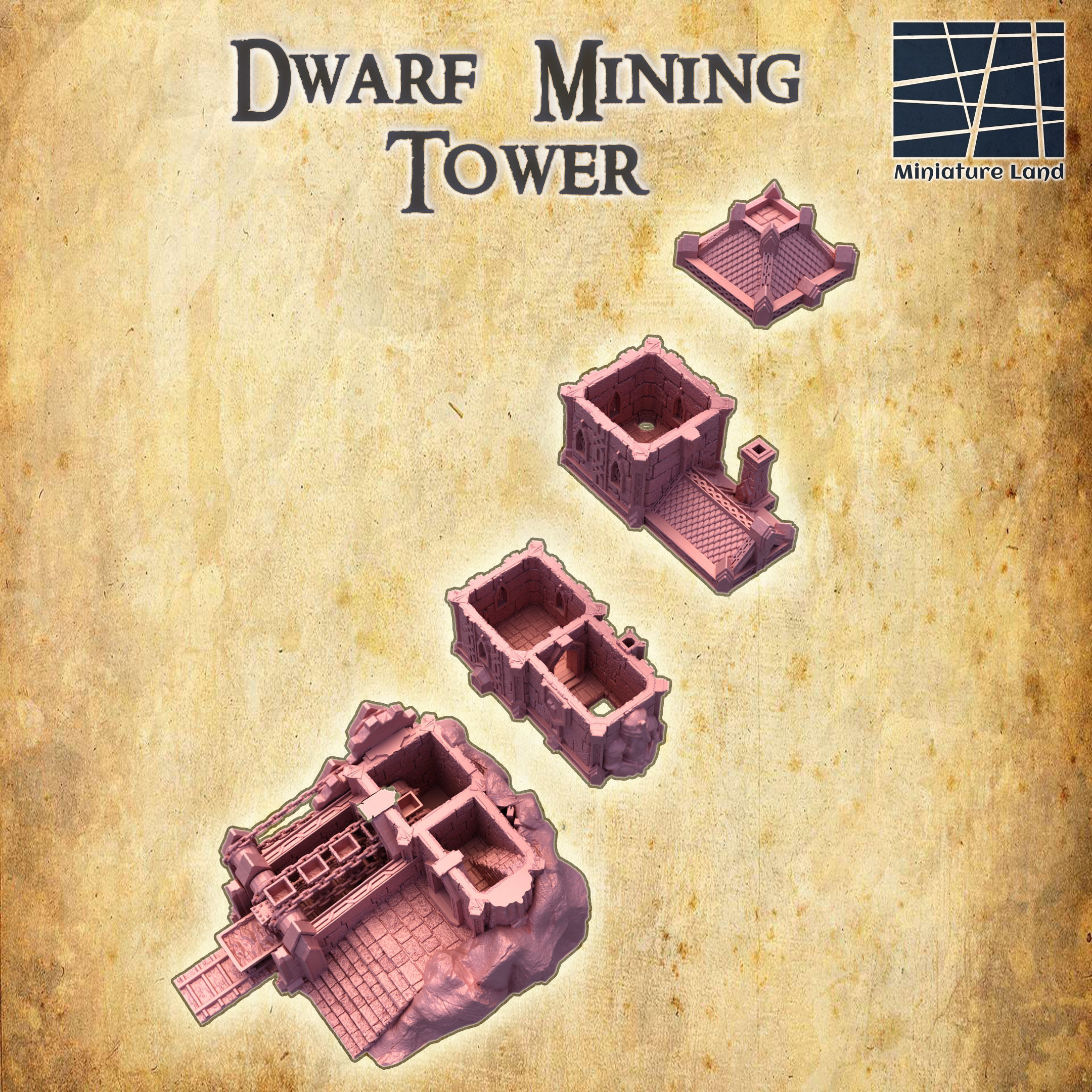 Dwarf Mining Tower Tabletop Terrain 28 MM 3D print model_4
