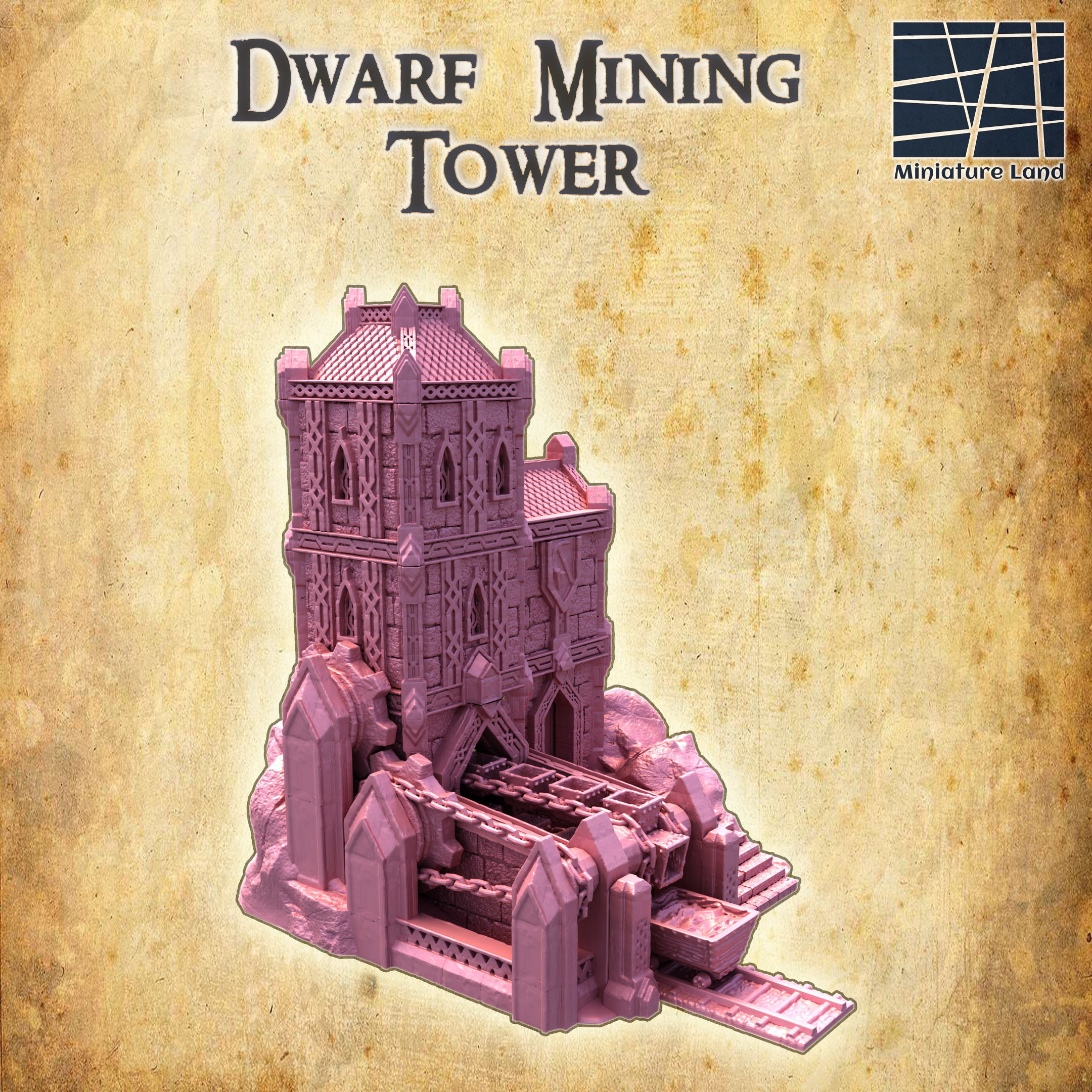 Dwarf Mining Tower Tabletop Terrain 28 MM 3D print model_1