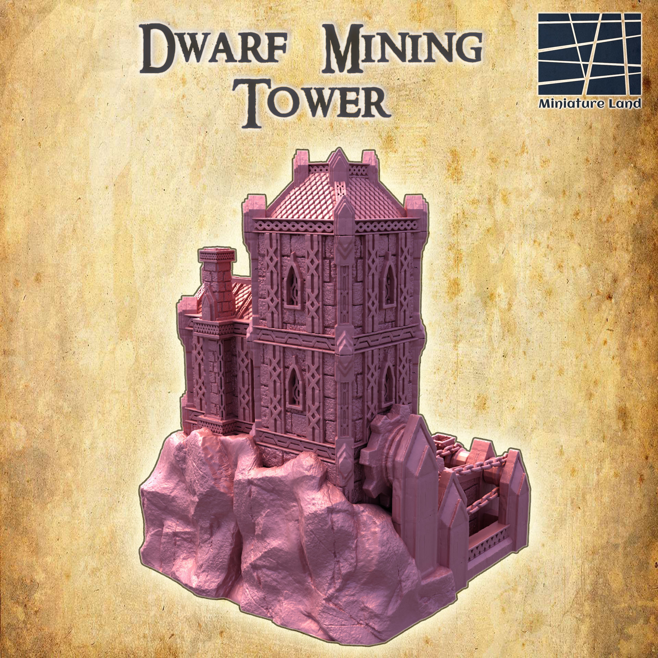 Dwarf Mining Tower Tabletop Terrain 28 MM 3D print model_2