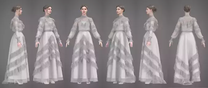 Victorian White Dress Bridal Ball Gown 2 A pose 3D model