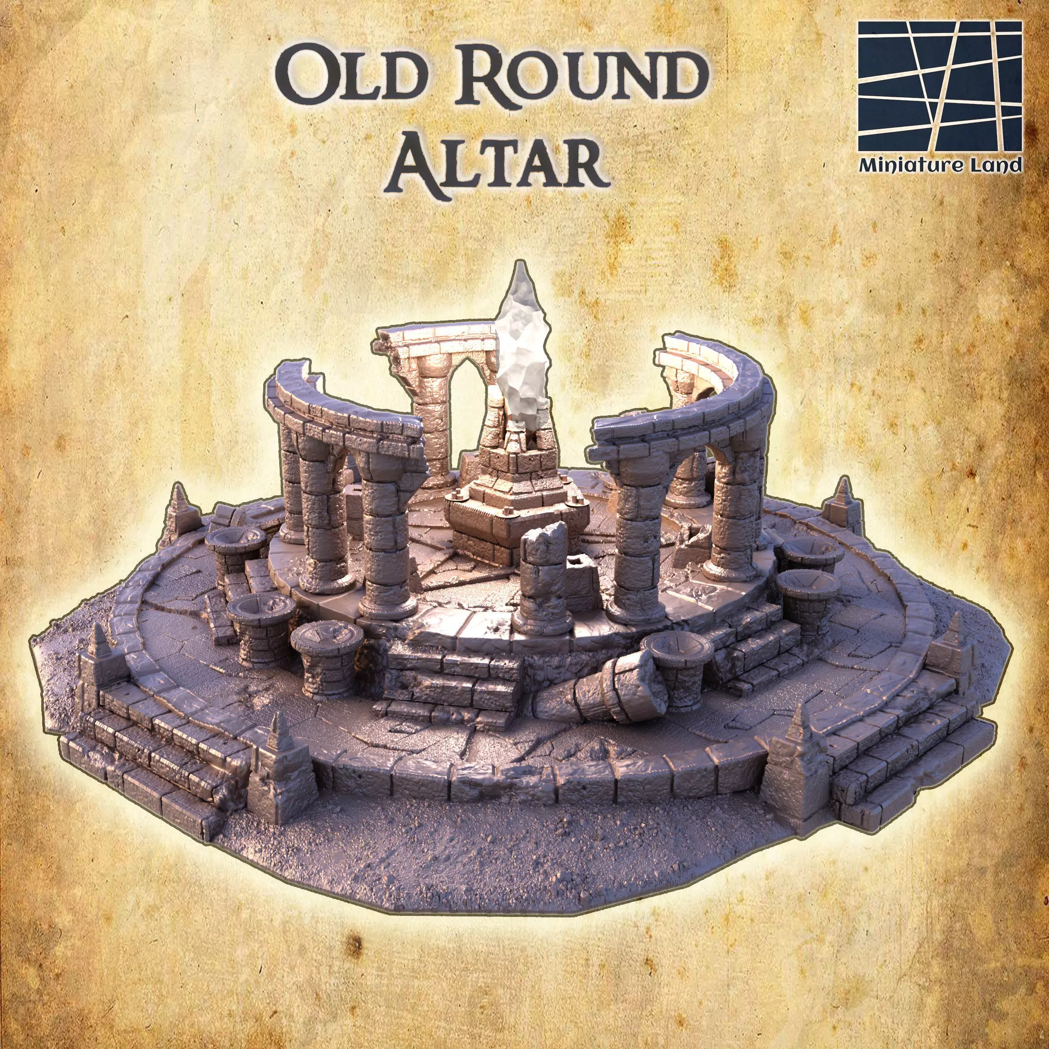 Old Round Altar Tabletop Terrain 28 MM 3D print model