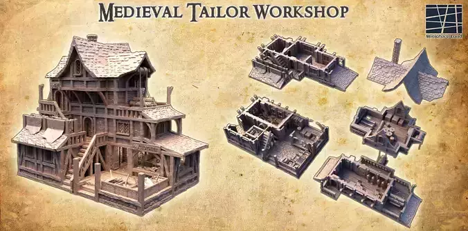 Medieval Tailor Workshop Tabletop Terrain 28 MM 3D print model