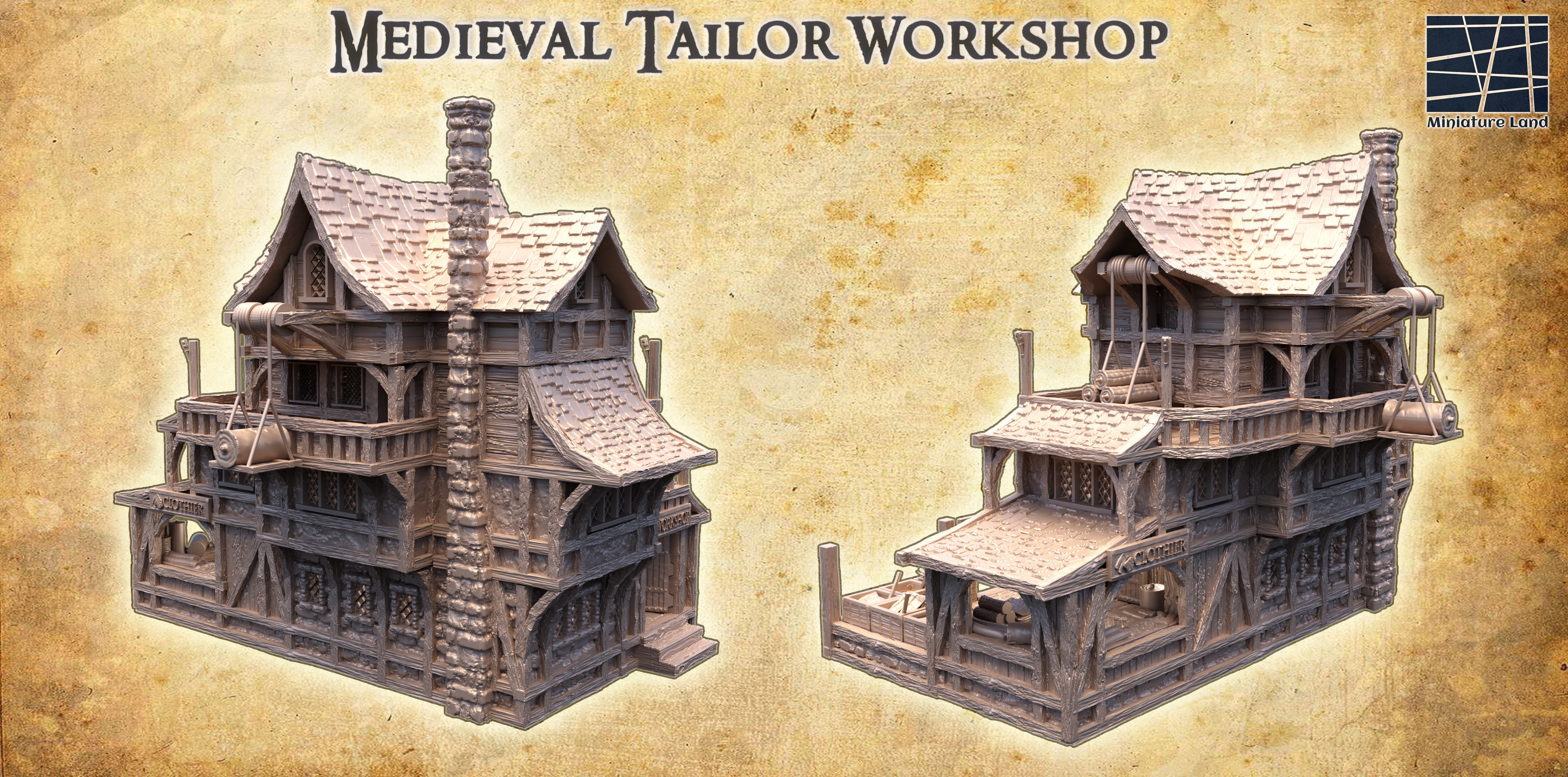 Medieval Tailor Workshop Tabletop Terrain 28 MM 3D print model_3