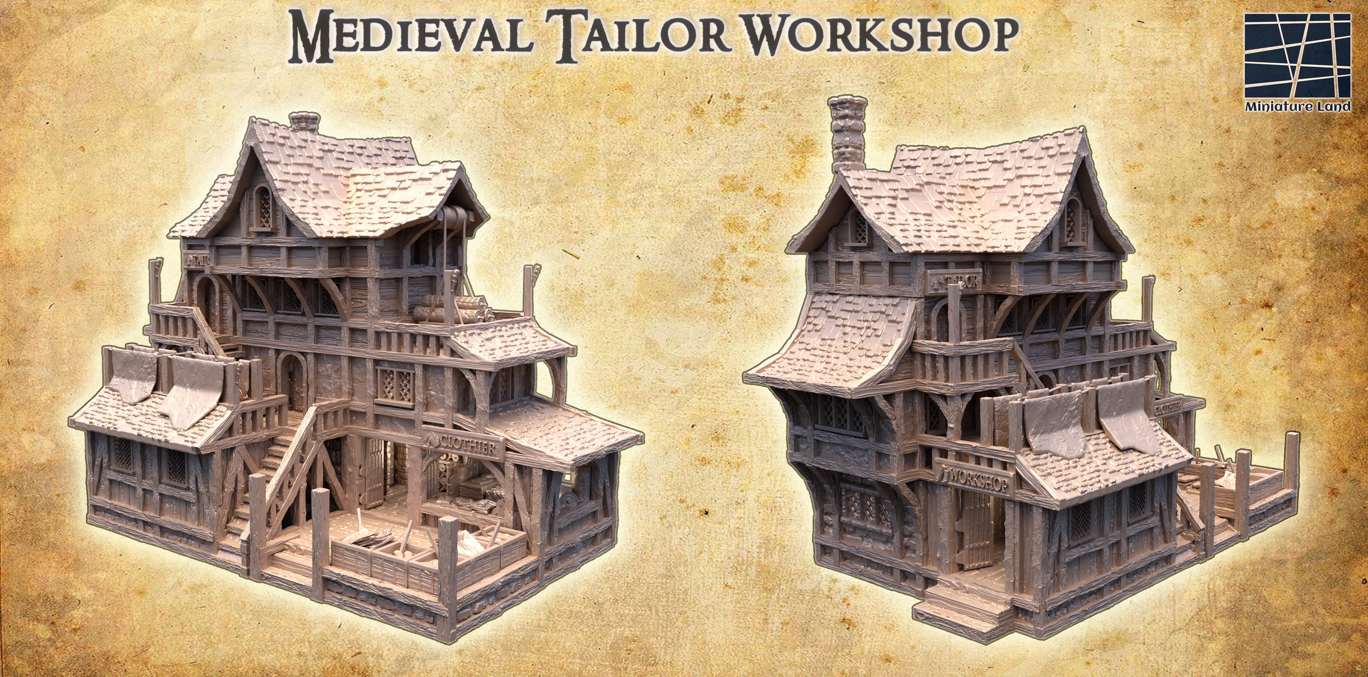 Medieval Tailor Workshop Tabletop Terrain 28 MM 3D print model_2