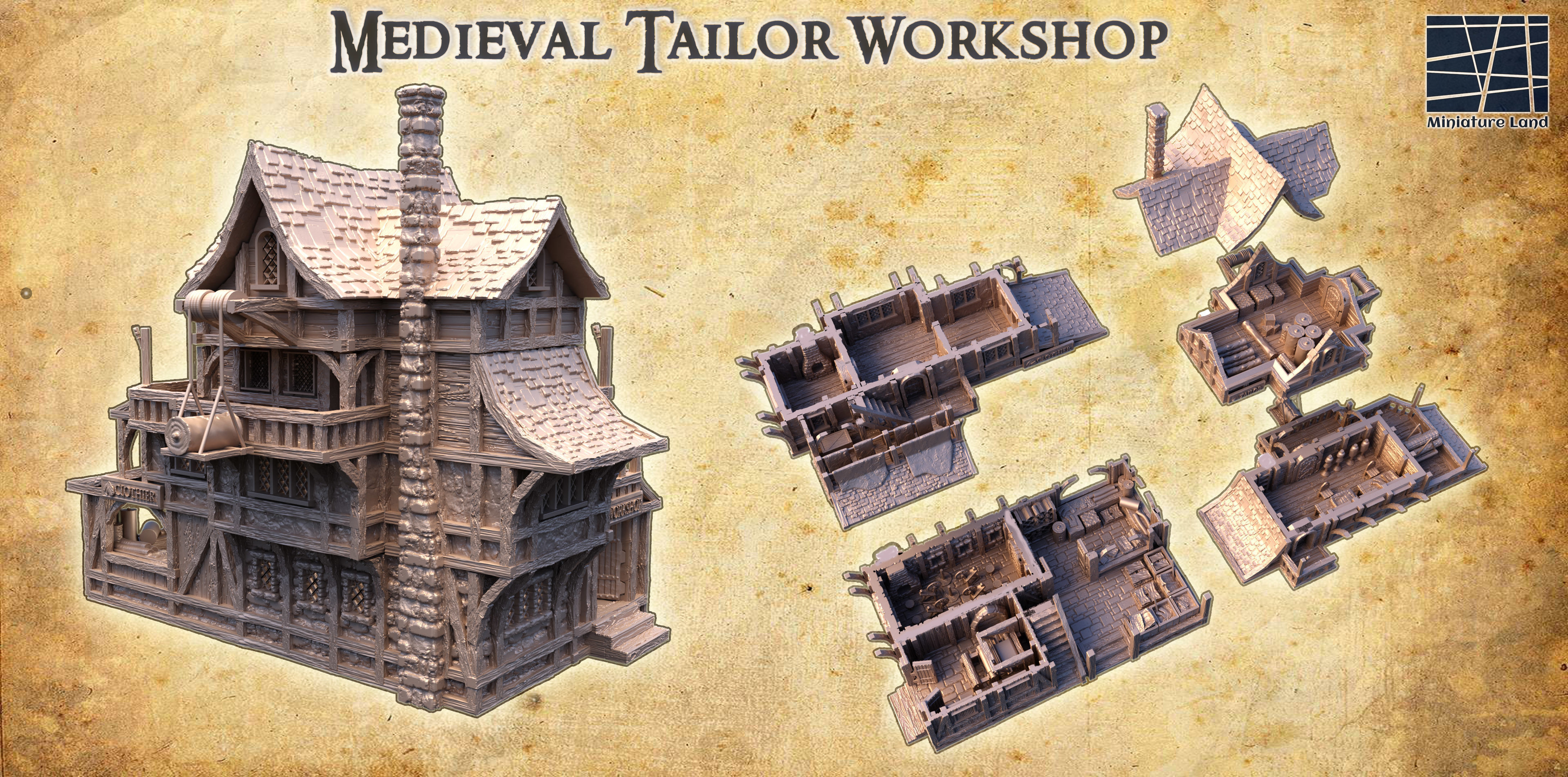 Medieval Tailor Workshop Tabletop Terrain 28 MM 3D print model_1