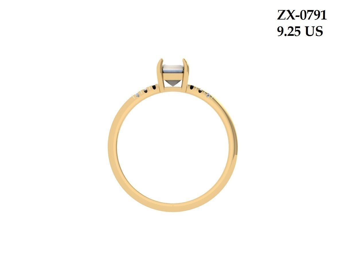 Emerald Solitaire Ring 3D print model_3