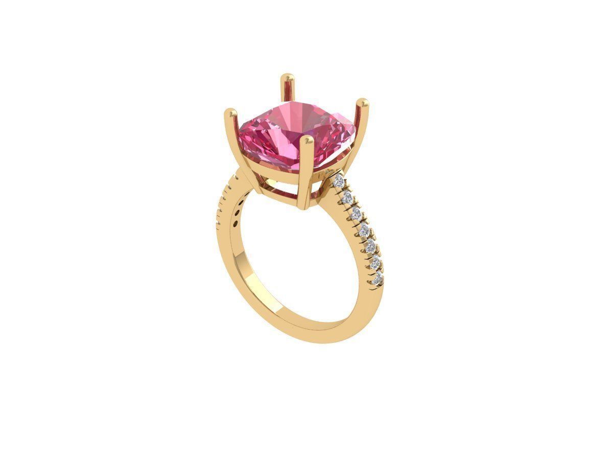 Cushion Solitaire Ring 3D print model_3