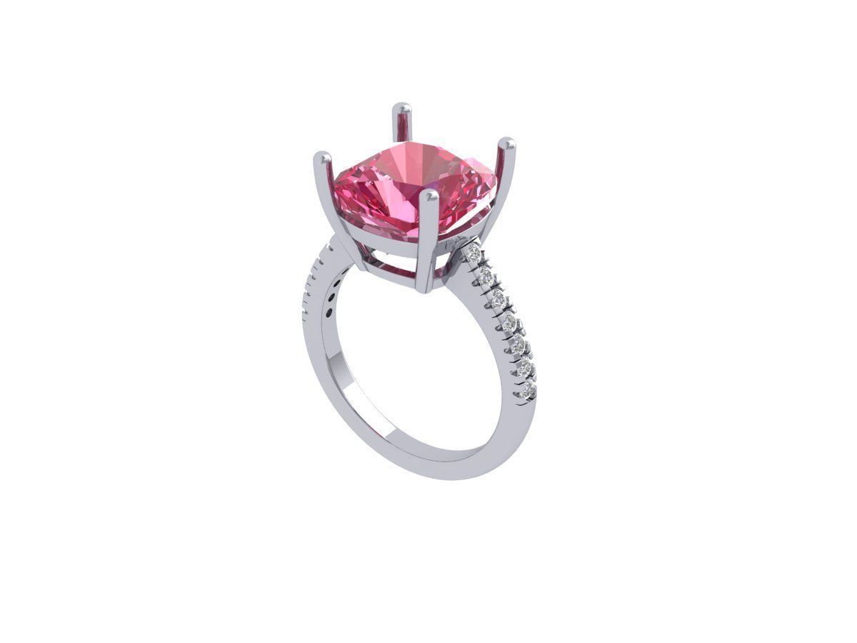 Cushion Solitaire Ring 3D print model_1