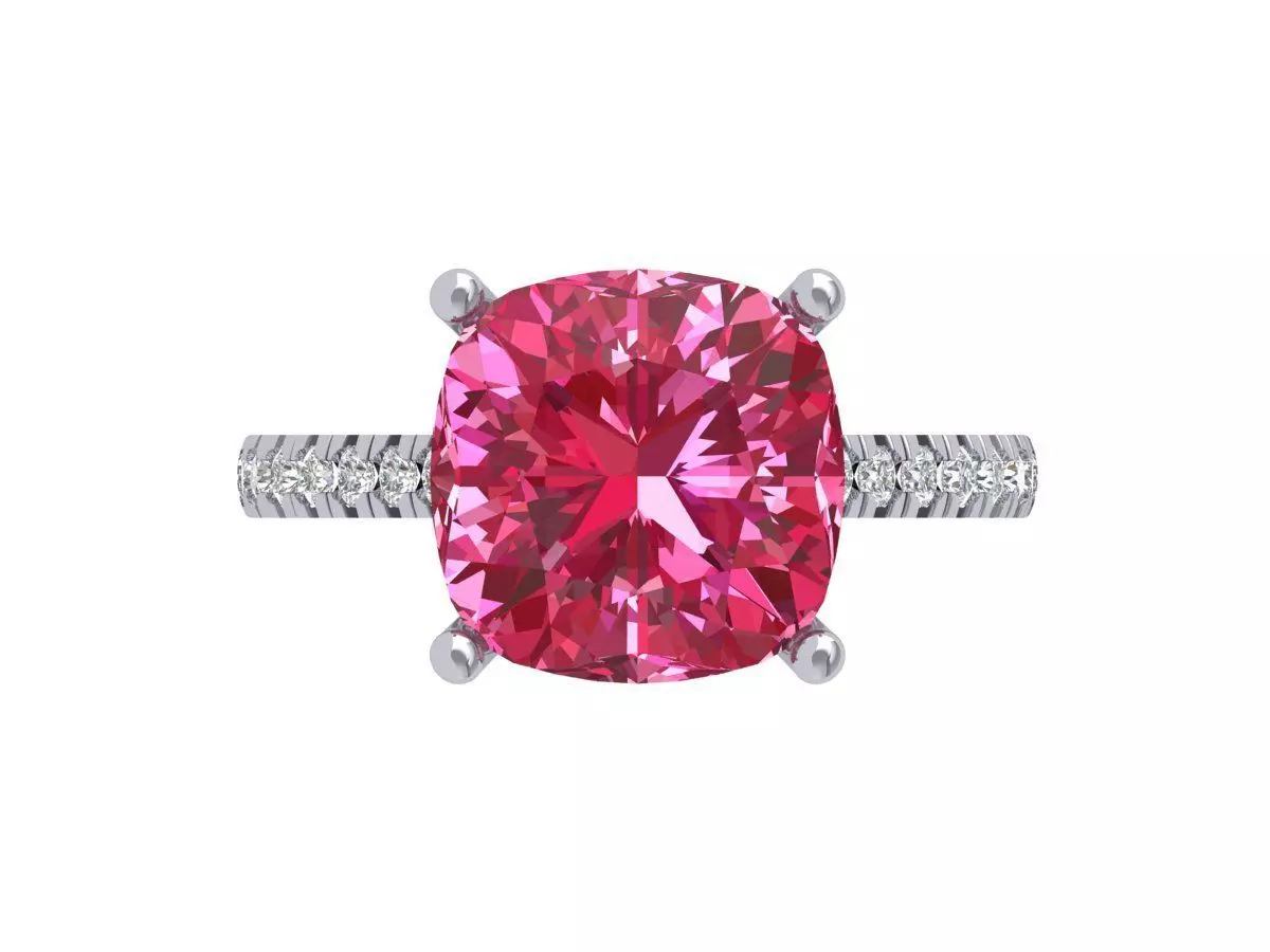 Cushion Solitaire Ring 3D print model_0