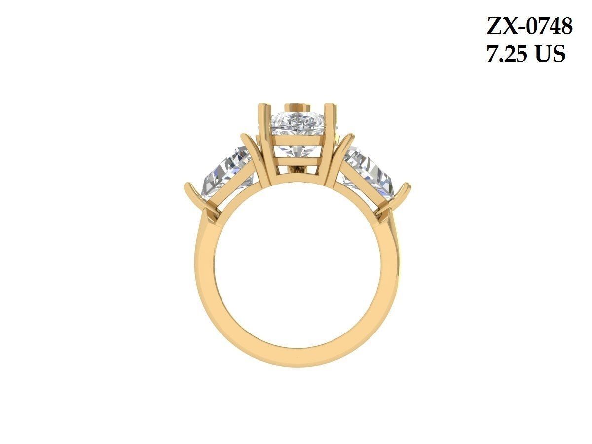 Pear 3 Stone Bridal Ring 3D print model_3