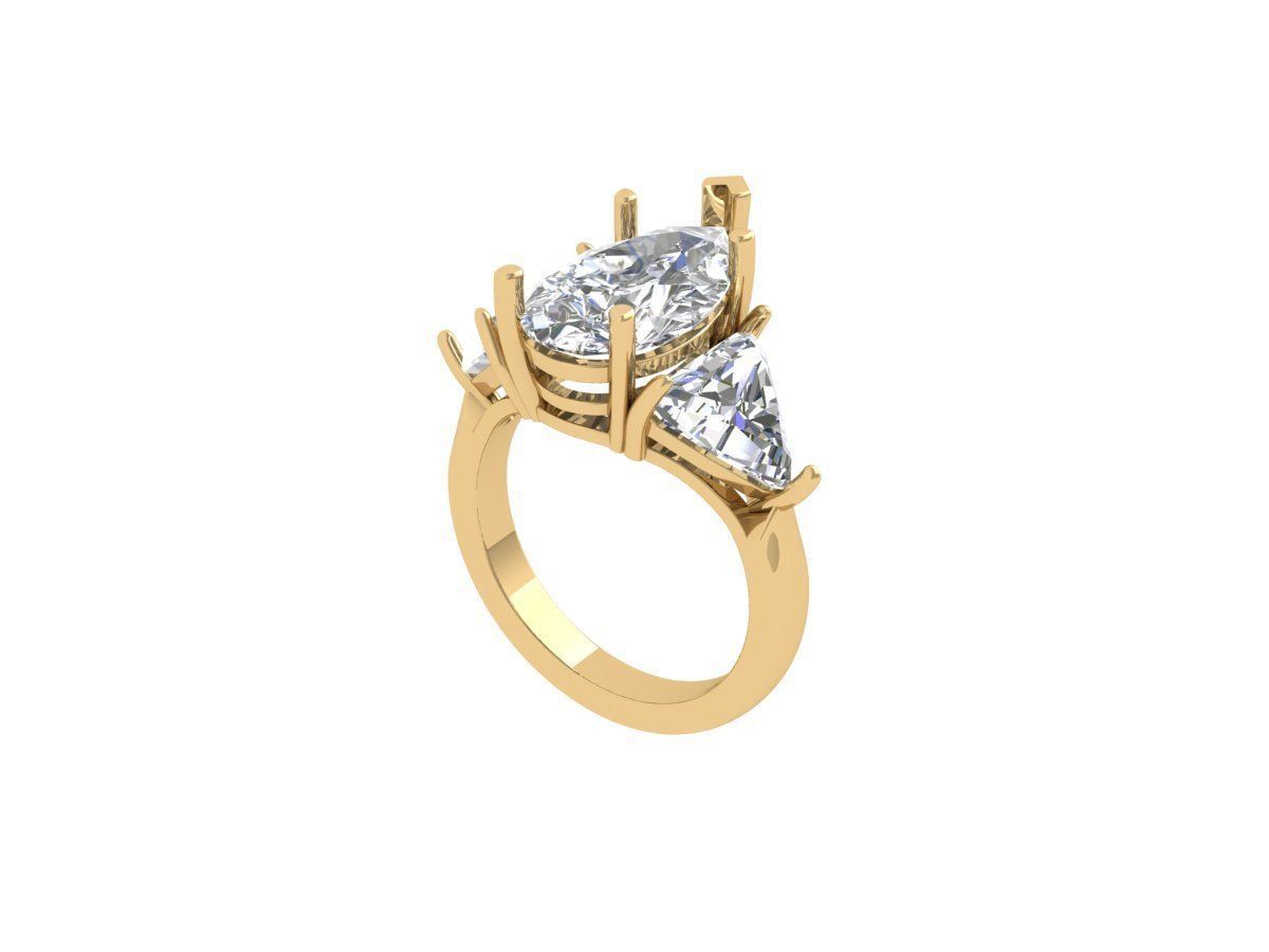 Pear 3 Stone Bridal Ring 3D print model_1