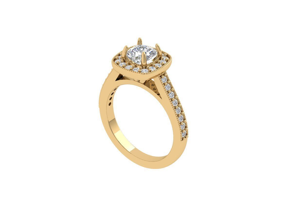 Cushion Solitaire Ring 3D print model_1