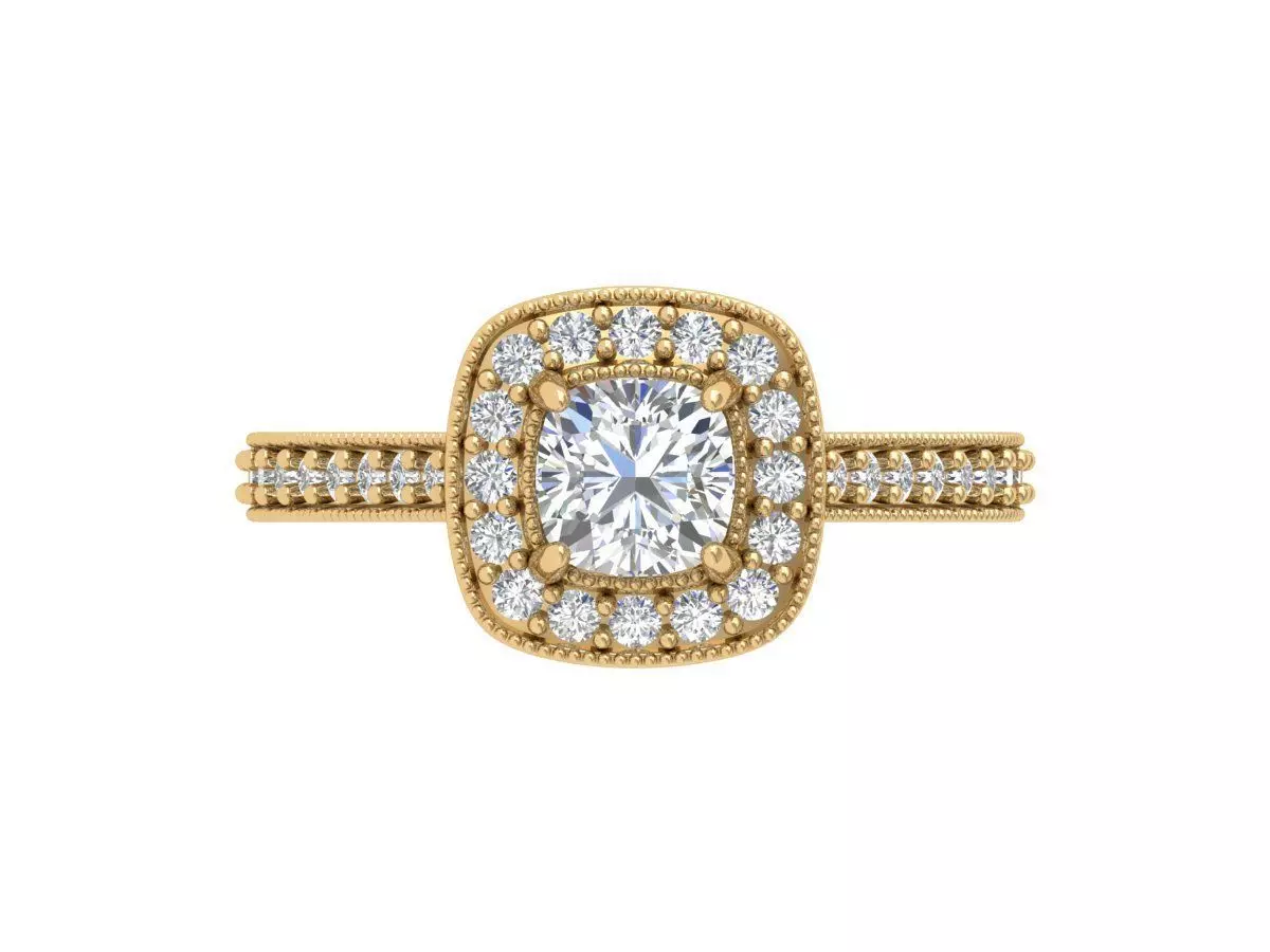 Cushion Solitaire Ring 3D print model_0