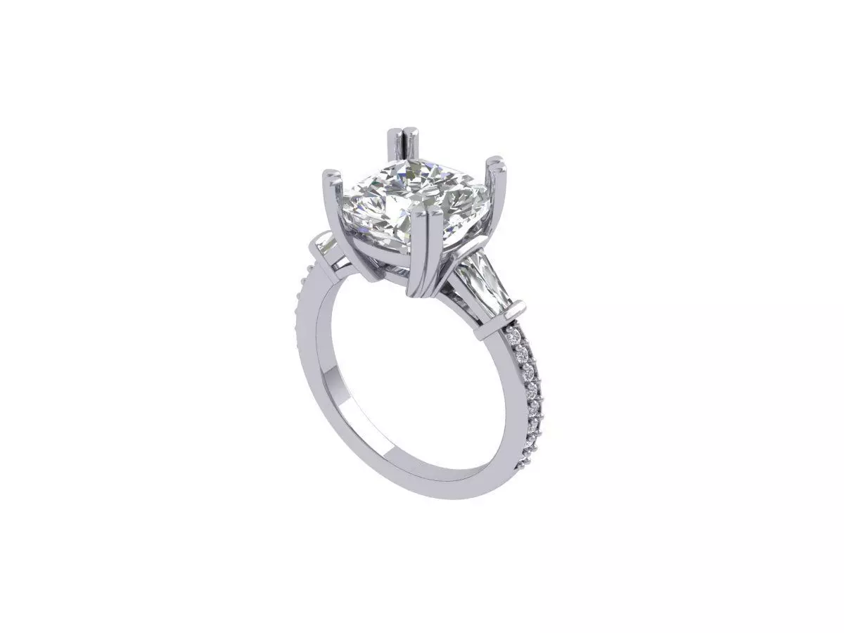 Cushion 3 Stone Bridal Ring 3D print model