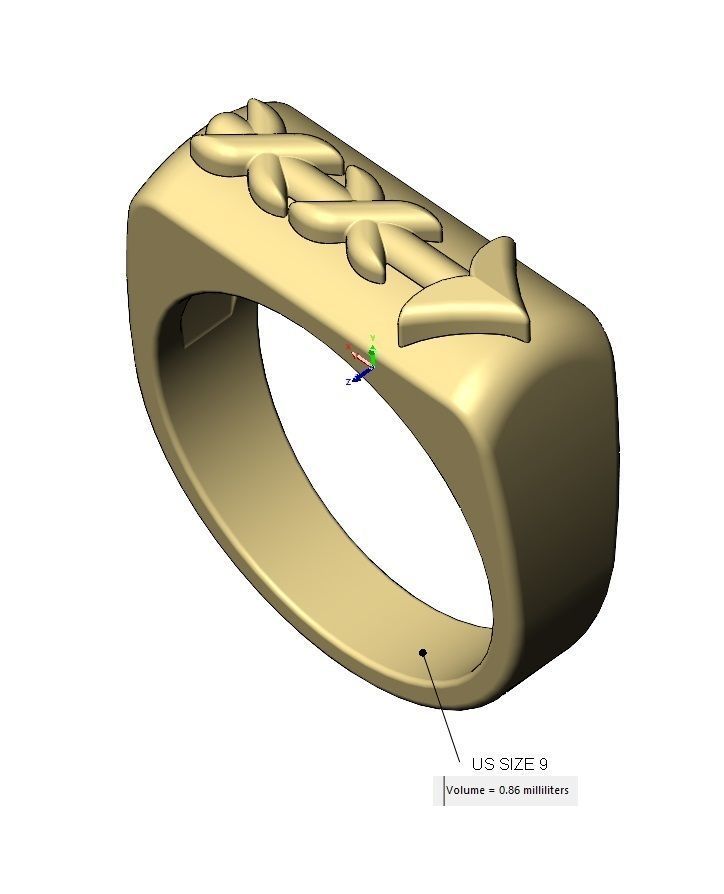 Rounded top arrow rectangular signet ring 3D print model_11