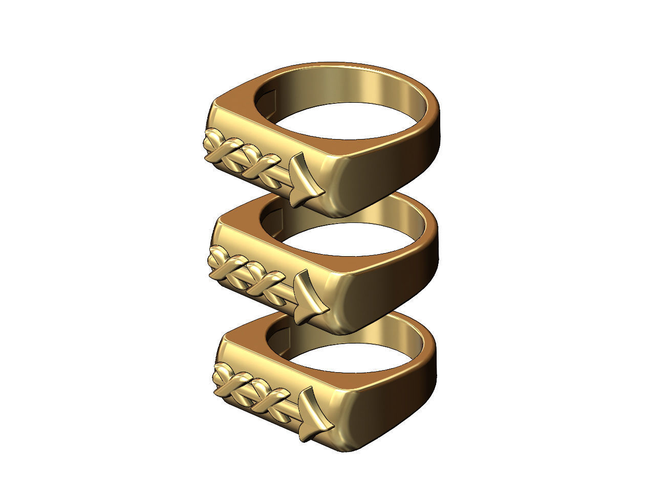 Rounded top arrow rectangular signet ring 3D print model_2