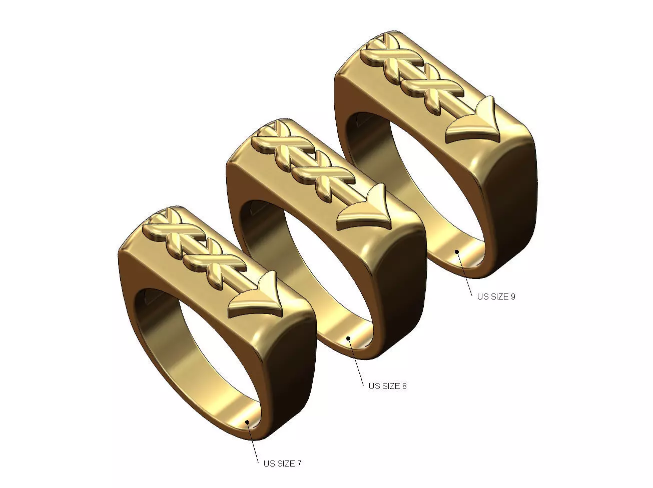 Rounded top arrow rectangular signet ring 3D print model_0